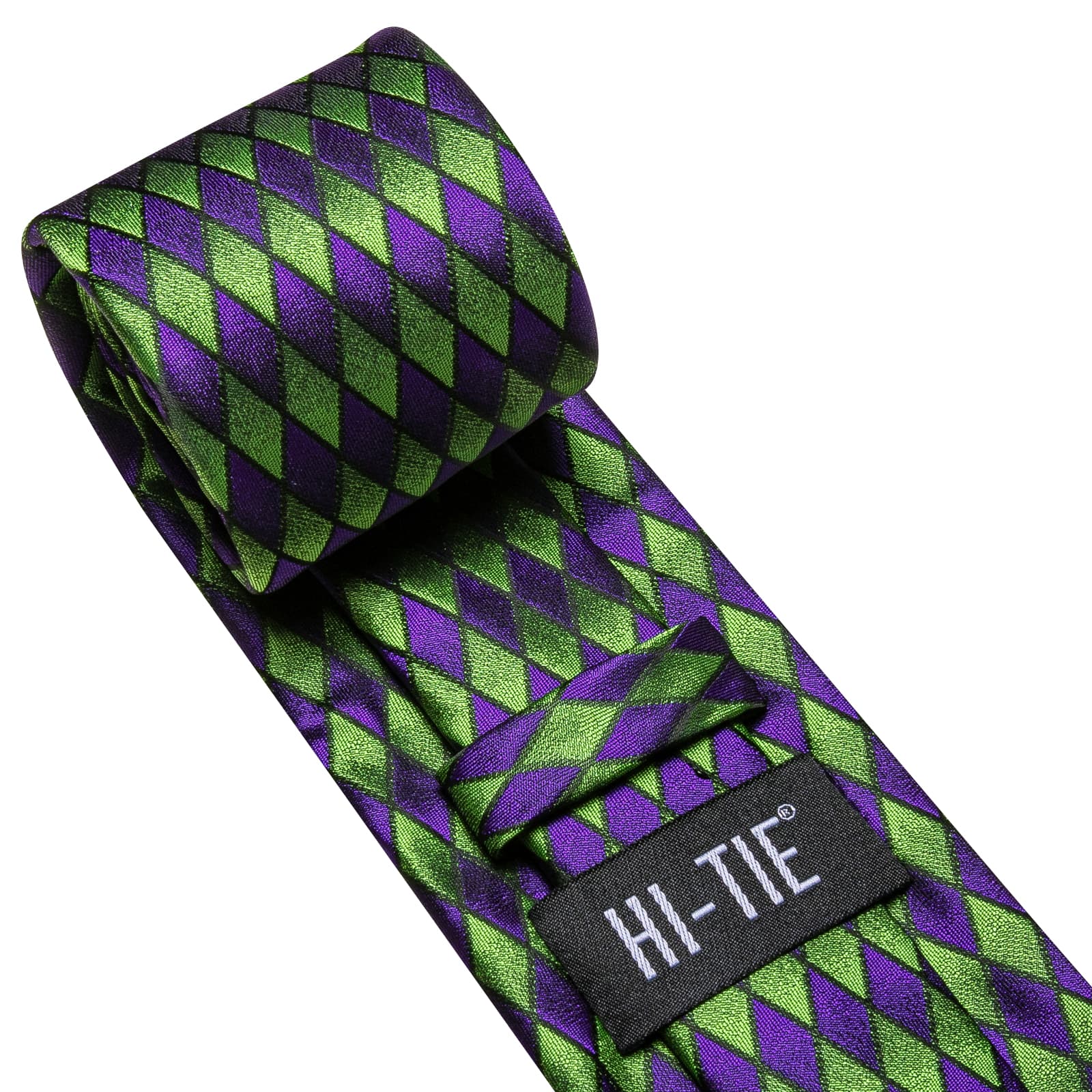 Geometric Necktie Green Purple Men's Tie Hanky Cufflinks Set