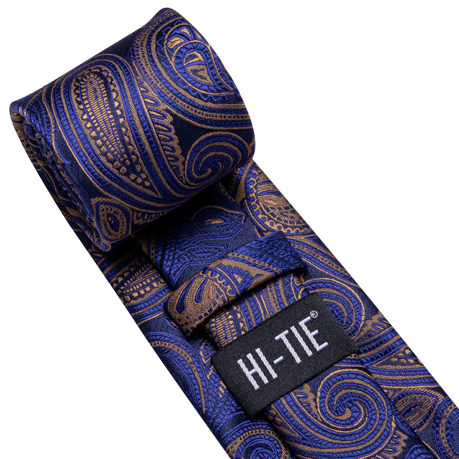  Navy Blue Necktie Brown Paisley Tie Pocket Square Cufflinks Set