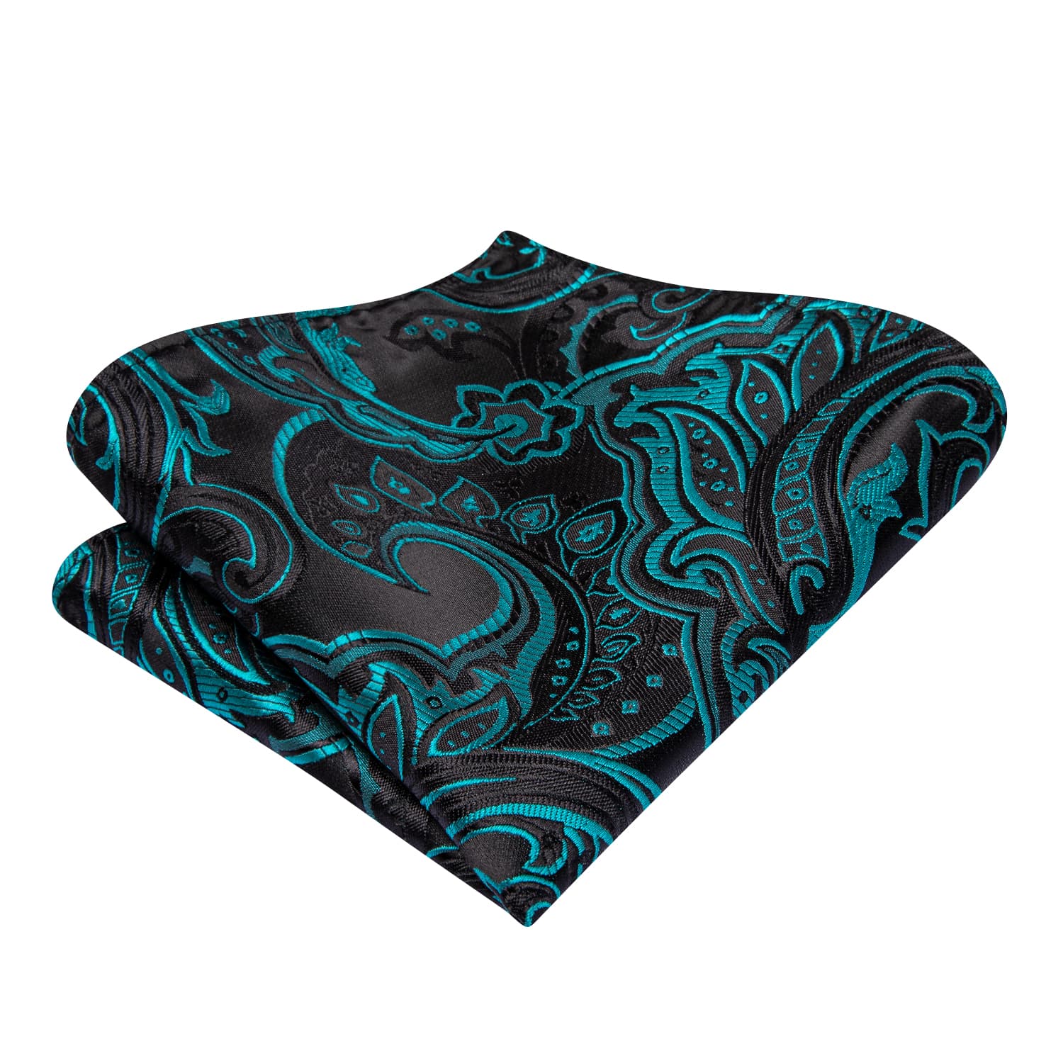 Black Teal Blue Paisley Jacquard Mens Bowtie Hanky Cufflinks Set