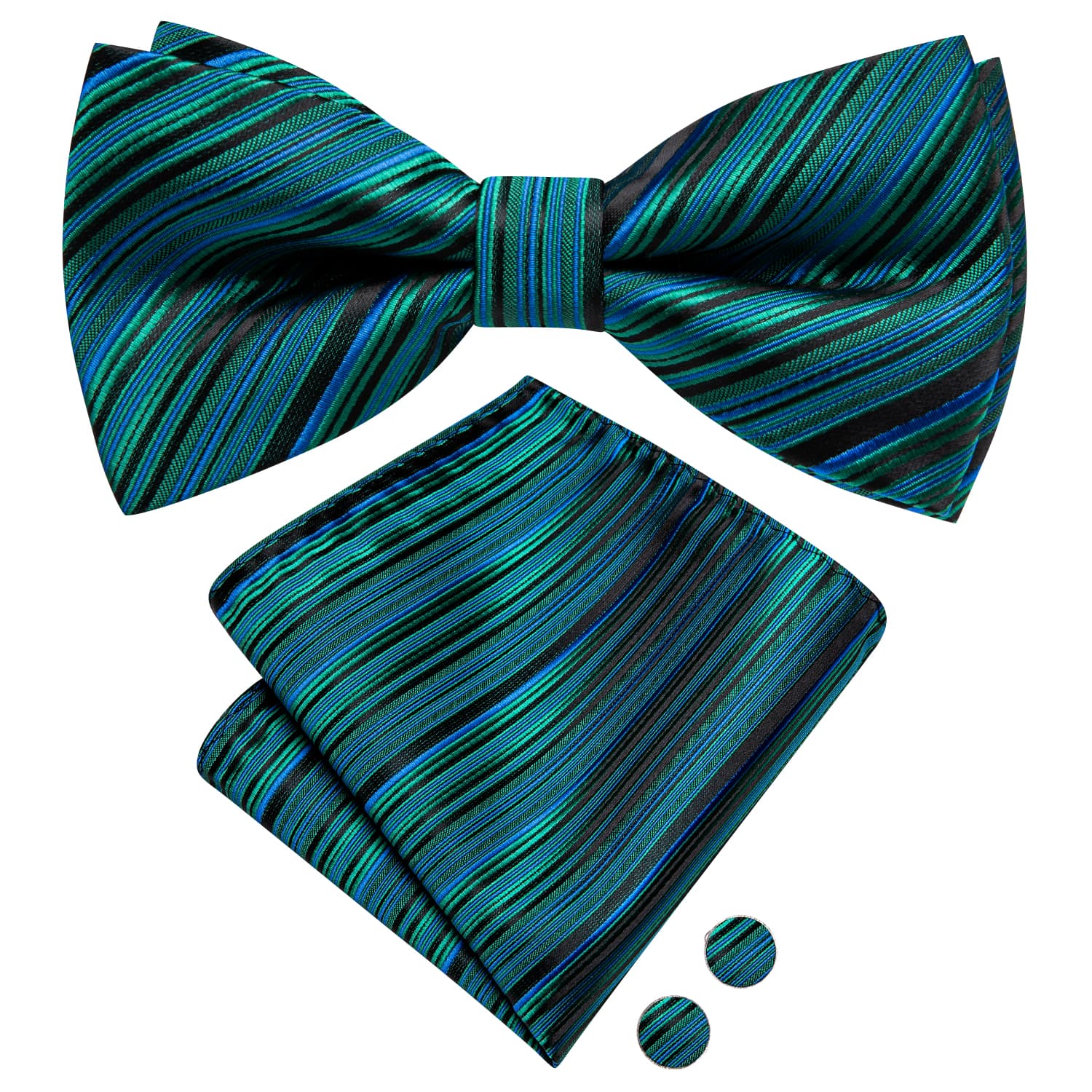 Teal Green Tie Men's Silk Necktie Handkerchief Cufflinks Set