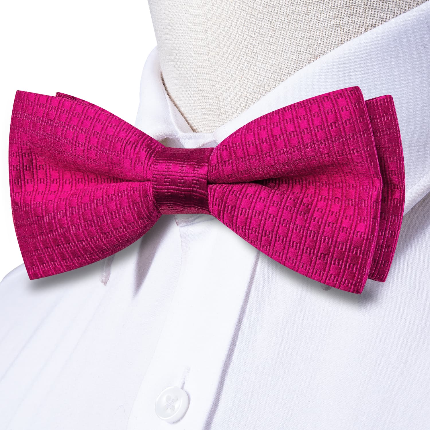 Wivid Cerise Color Pre-Tied Bowtie Hanky Cufflinks Set  for Men