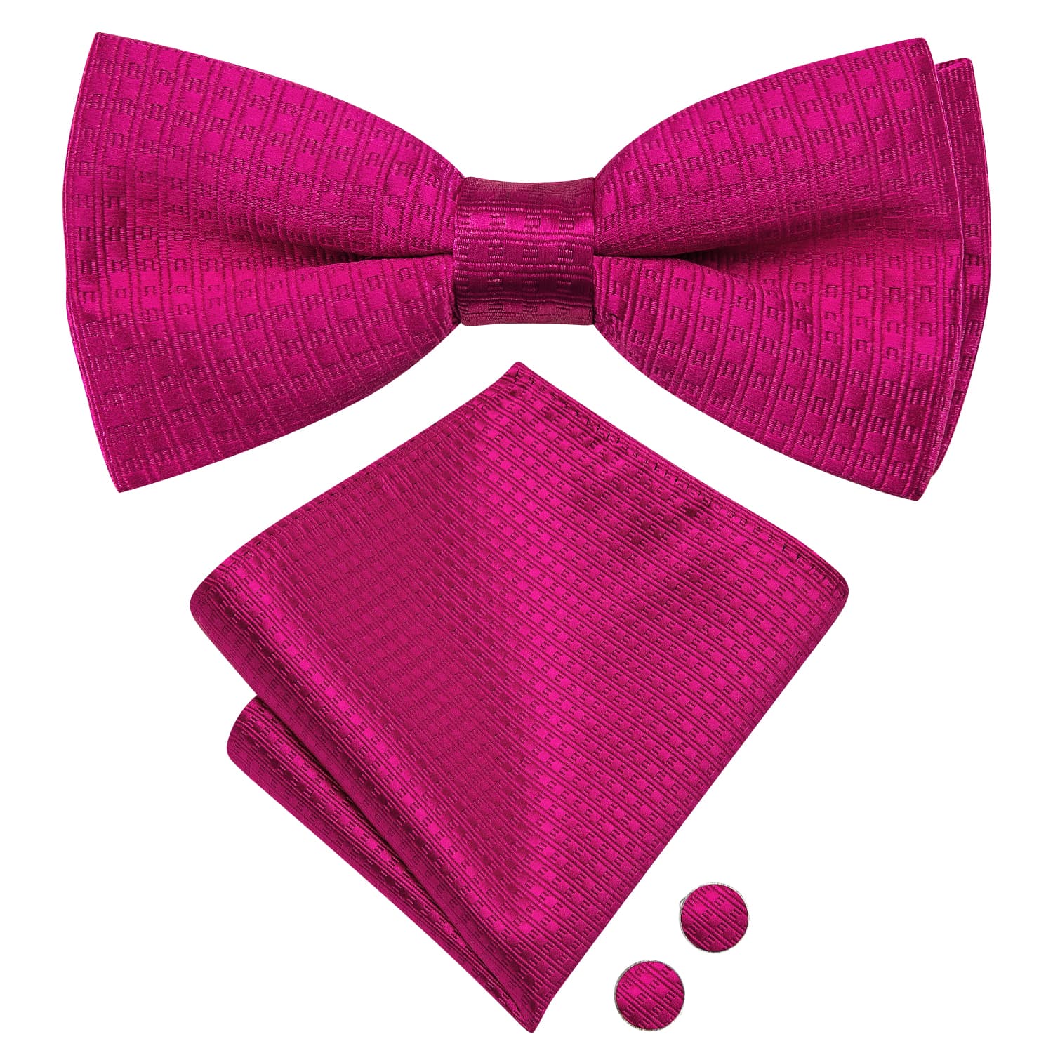 Wivid Cerise Color Pre-Tied Bowtie Hanky Cufflinks Set  for Men