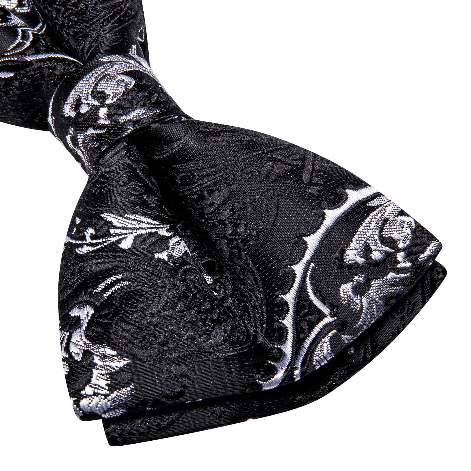  Black Necktie Grey Jacquard Floral Bow Tie Hanky Cufflinks Set