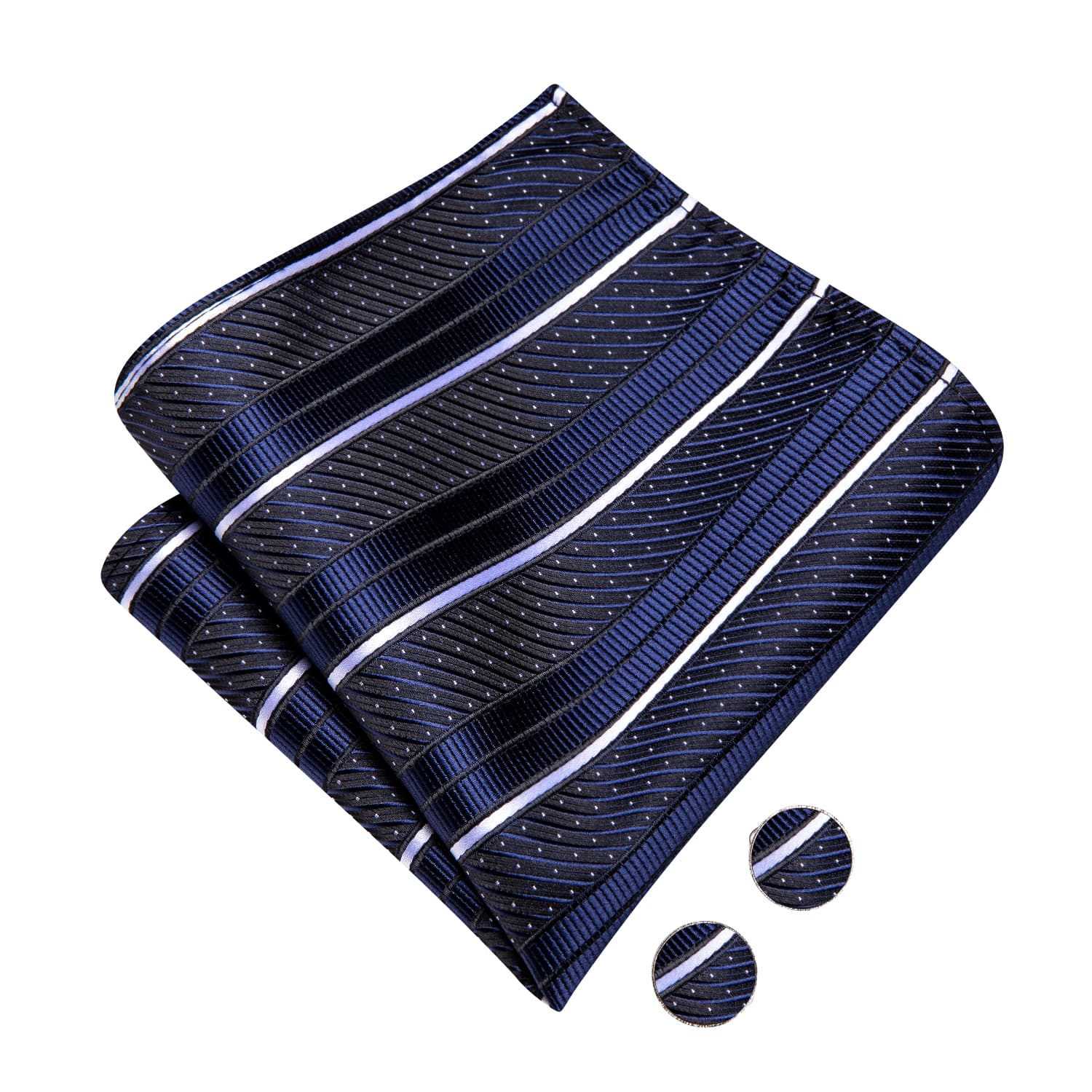  Pre-Tied Bow Tie Dark Blue White Stripe Tie Hanky Cufflinks Set