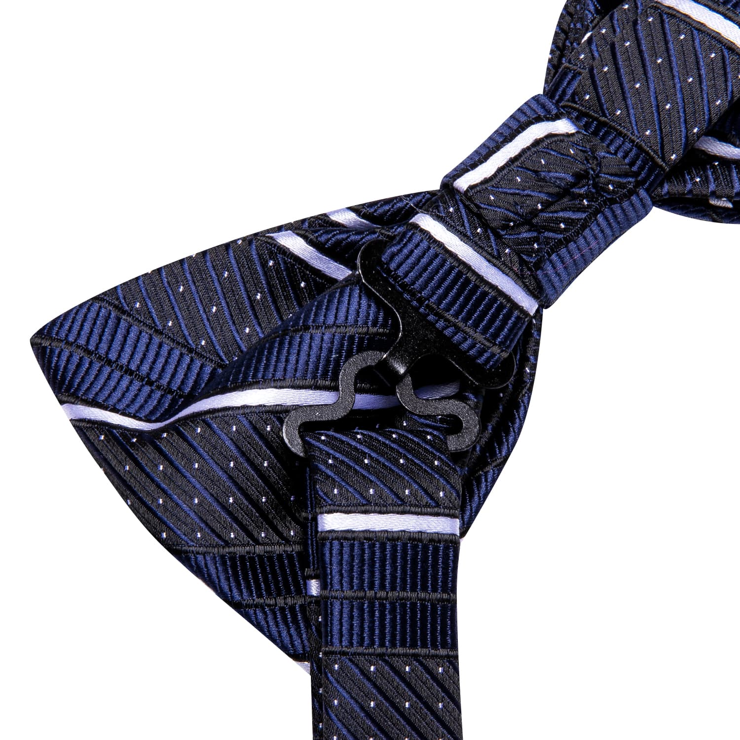  Pre-Tied Bow Tie Dark Blue White Stripe Tie Hanky Cufflinks Set