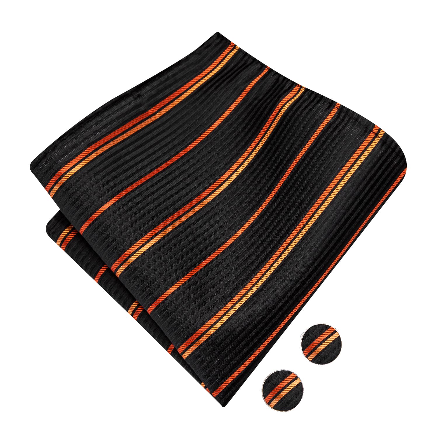 Black Pre-Tied Bow Tie Orange Stripes Tie Hanky Cufflinks Set