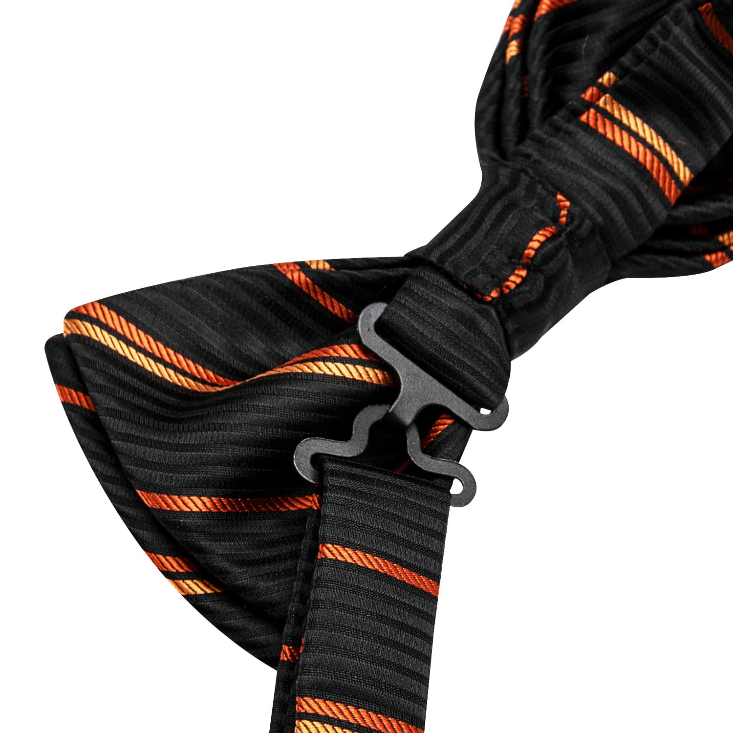 Black Pre-Tied Bow Tie Orange Stripes Tie Hanky Cufflinks Set