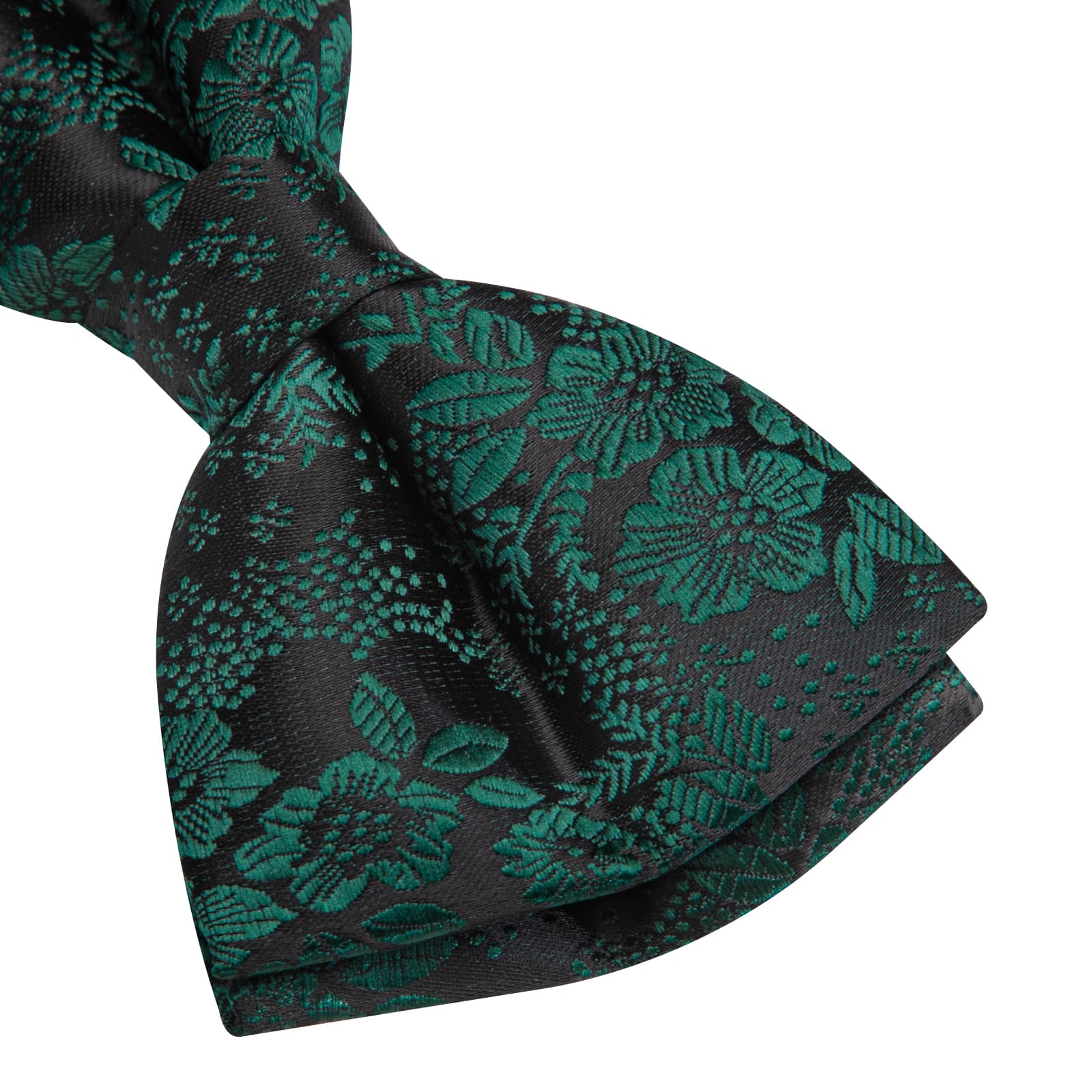 Black Pre-Tied Bow Tie Emerald Green Jacquard Floral Tie Set