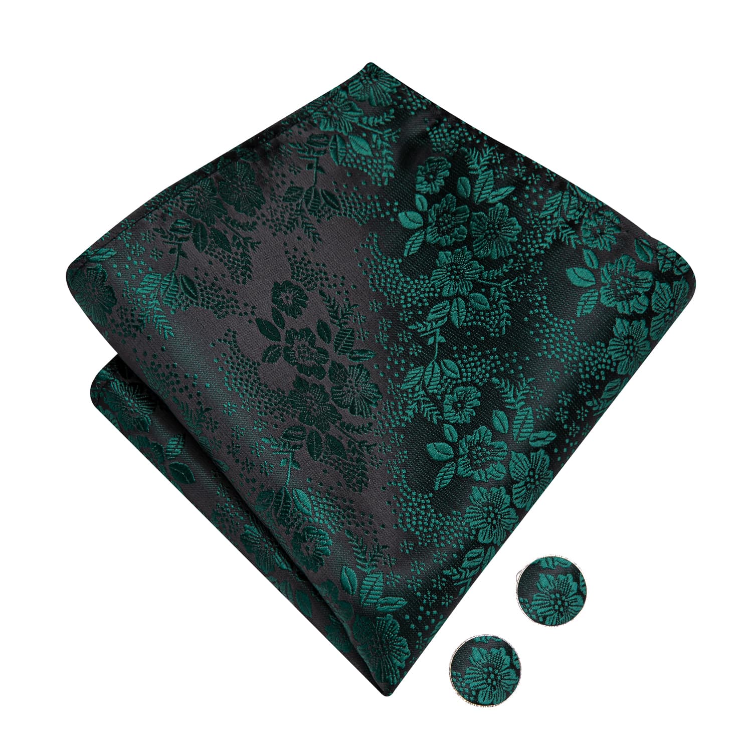 Black Pre-Tied Bow Tie Emerald Green Jacquard Floral Tie Set