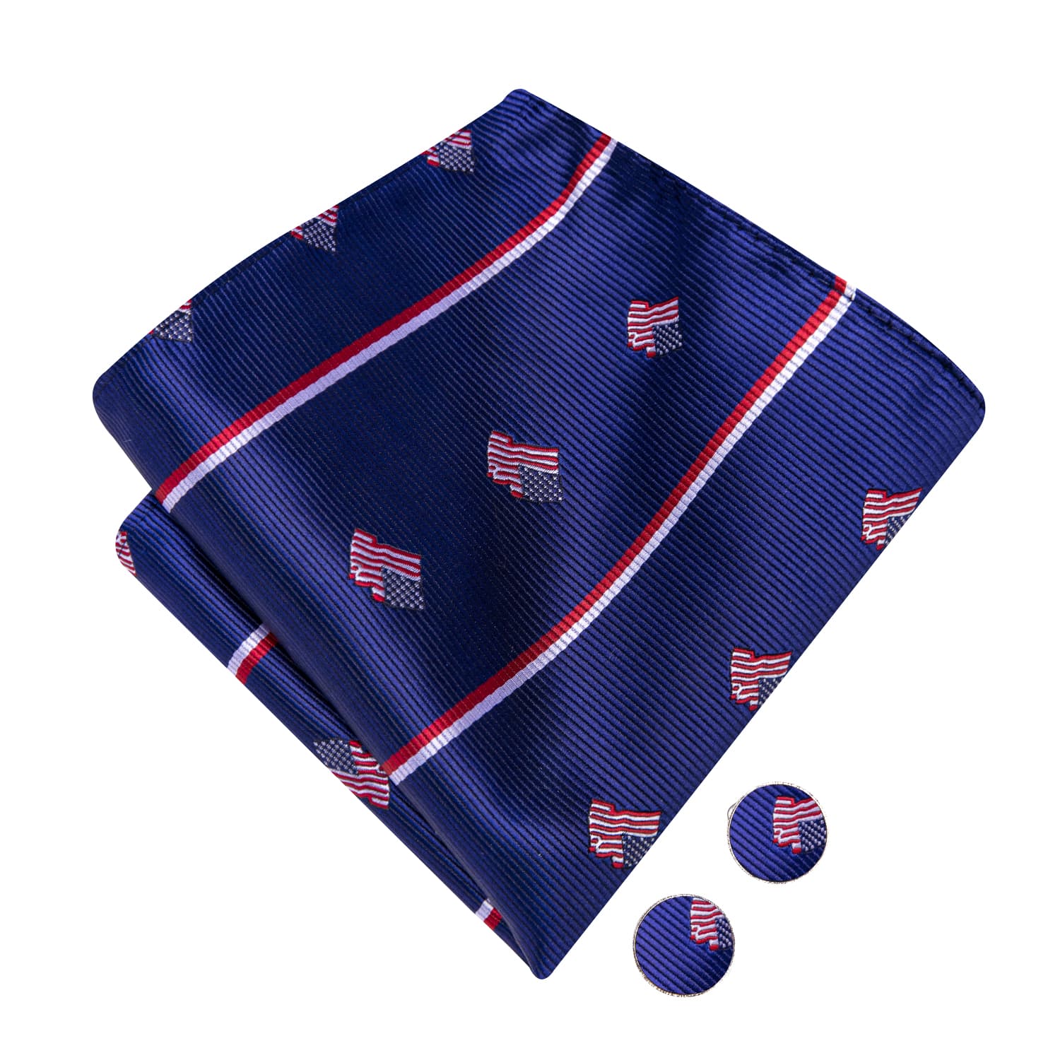 Deep Blue Bowtie American Flag Pattern Tie Hanky Cufflinks Set