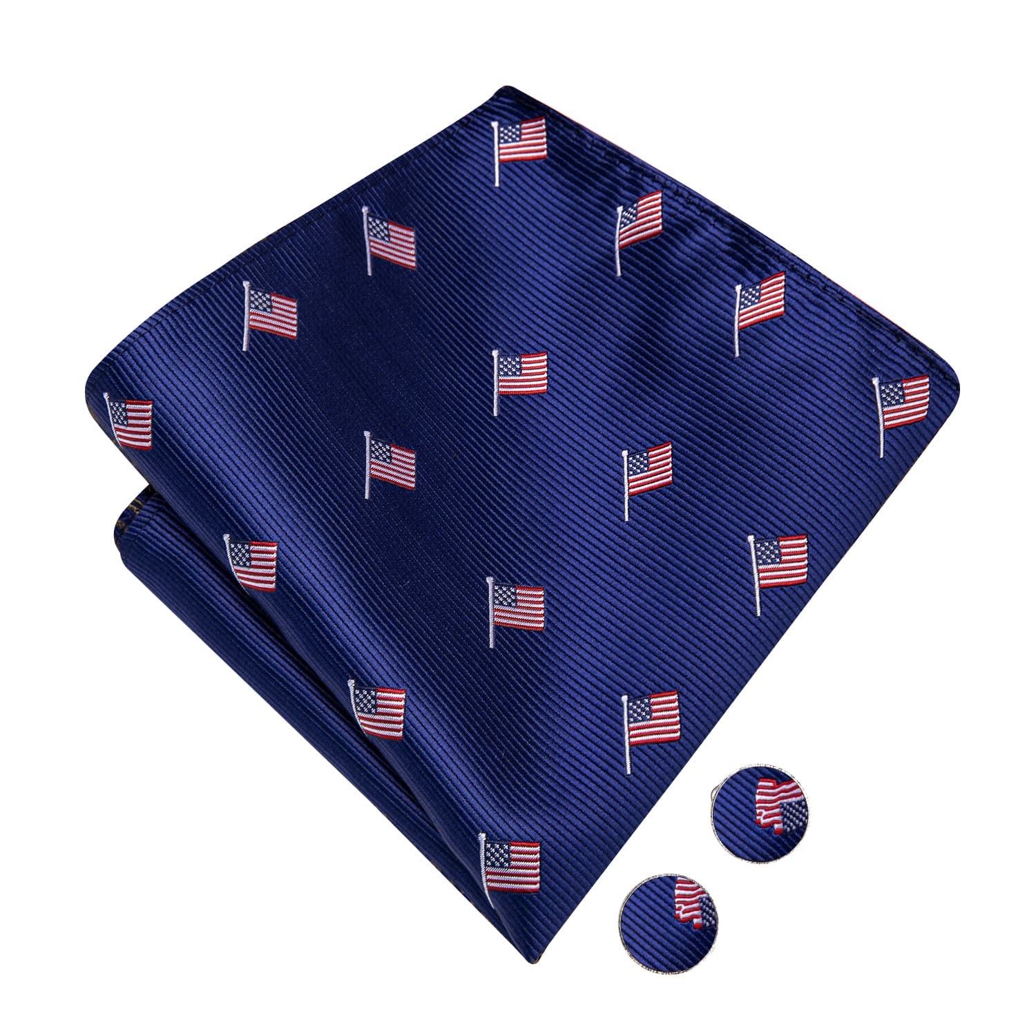 Royal Blue Bowtie American Flag Pattern Tie Hanky Cufflinks Set