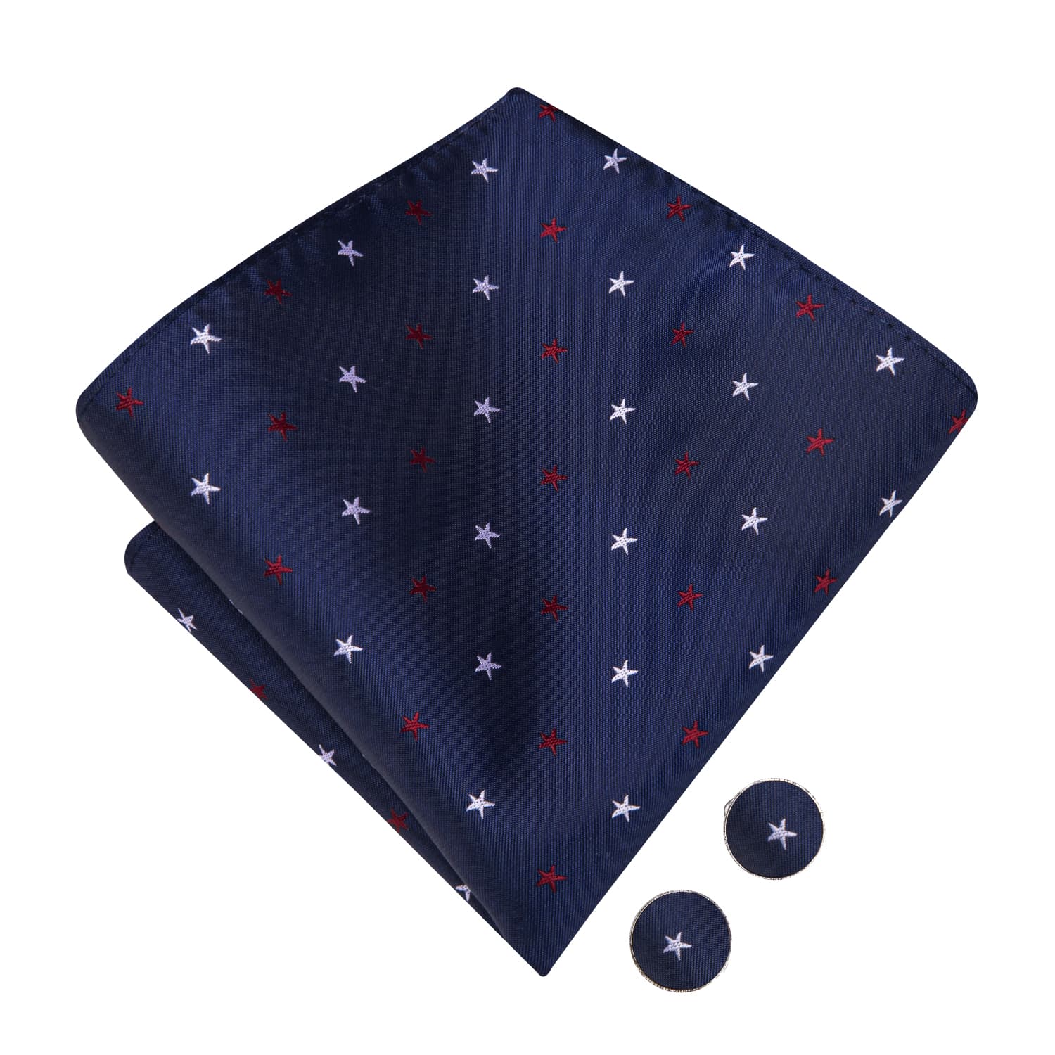  Deep Blue Bowtie Red White Star Pattern Tie Hanky Cufflinks Set