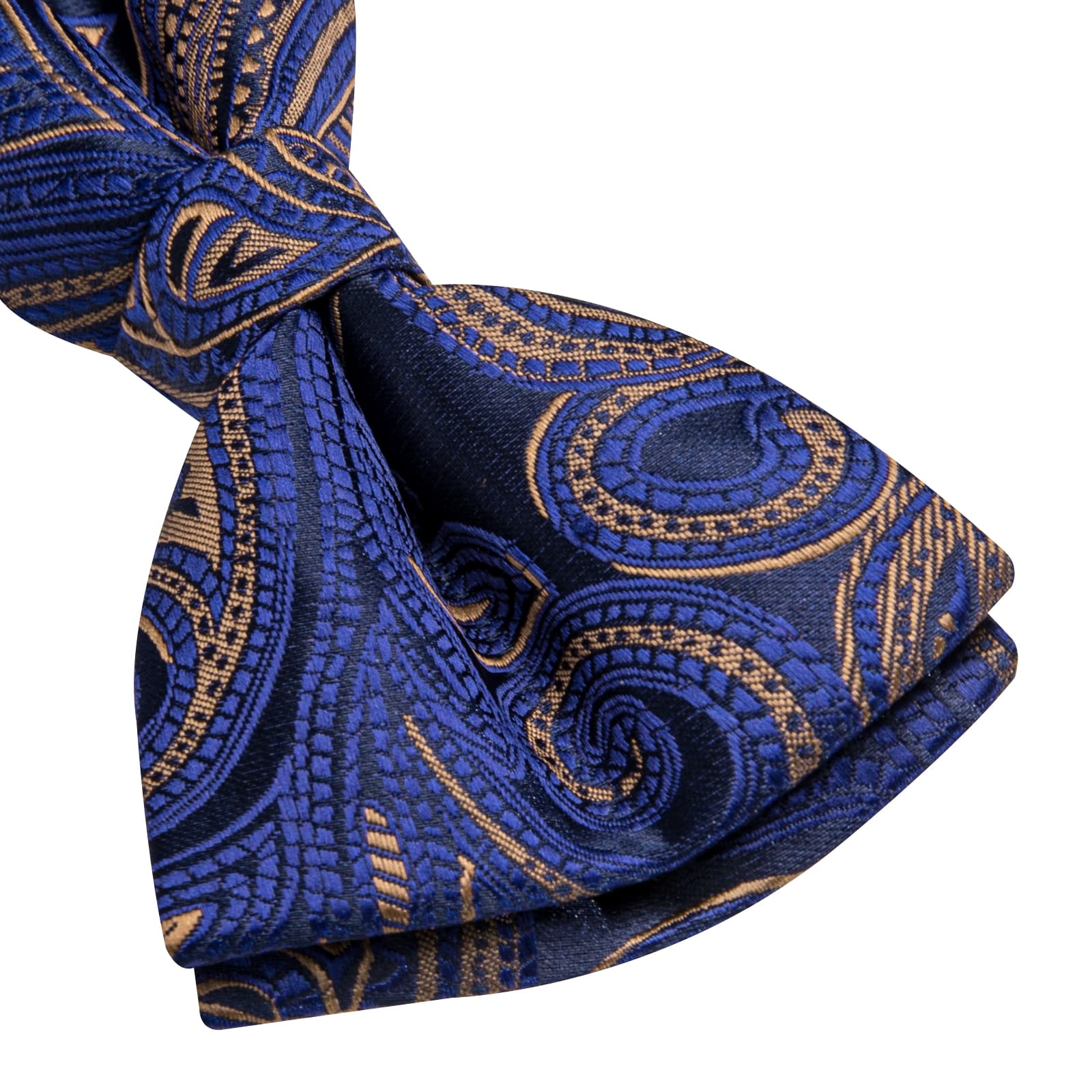 Blue Bowtie Brown Line Paisley Men's Tie Hanky Cufflinks Set