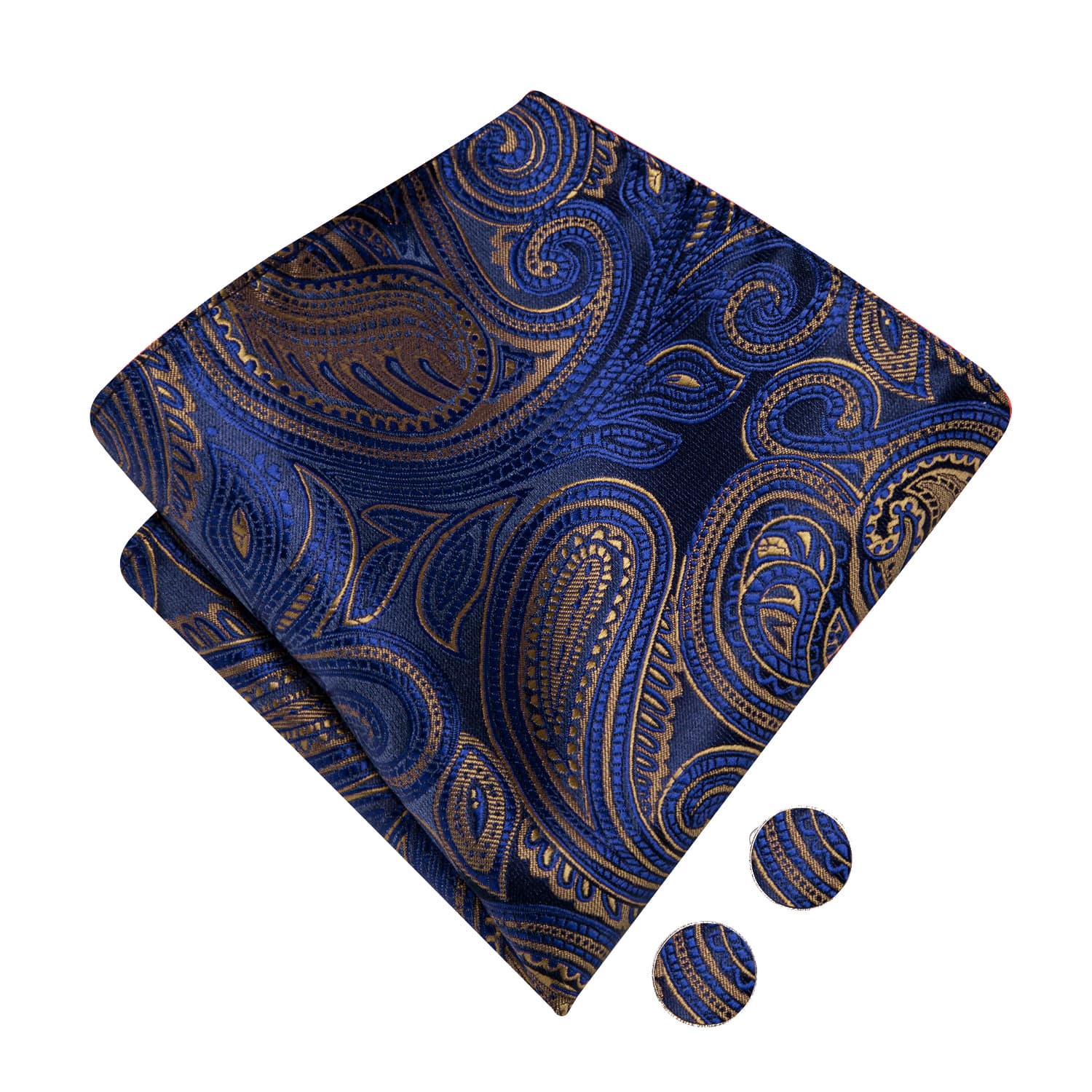 Blue Bowtie Brown Line Paisley Men's Tie Hanky Cufflinks Set