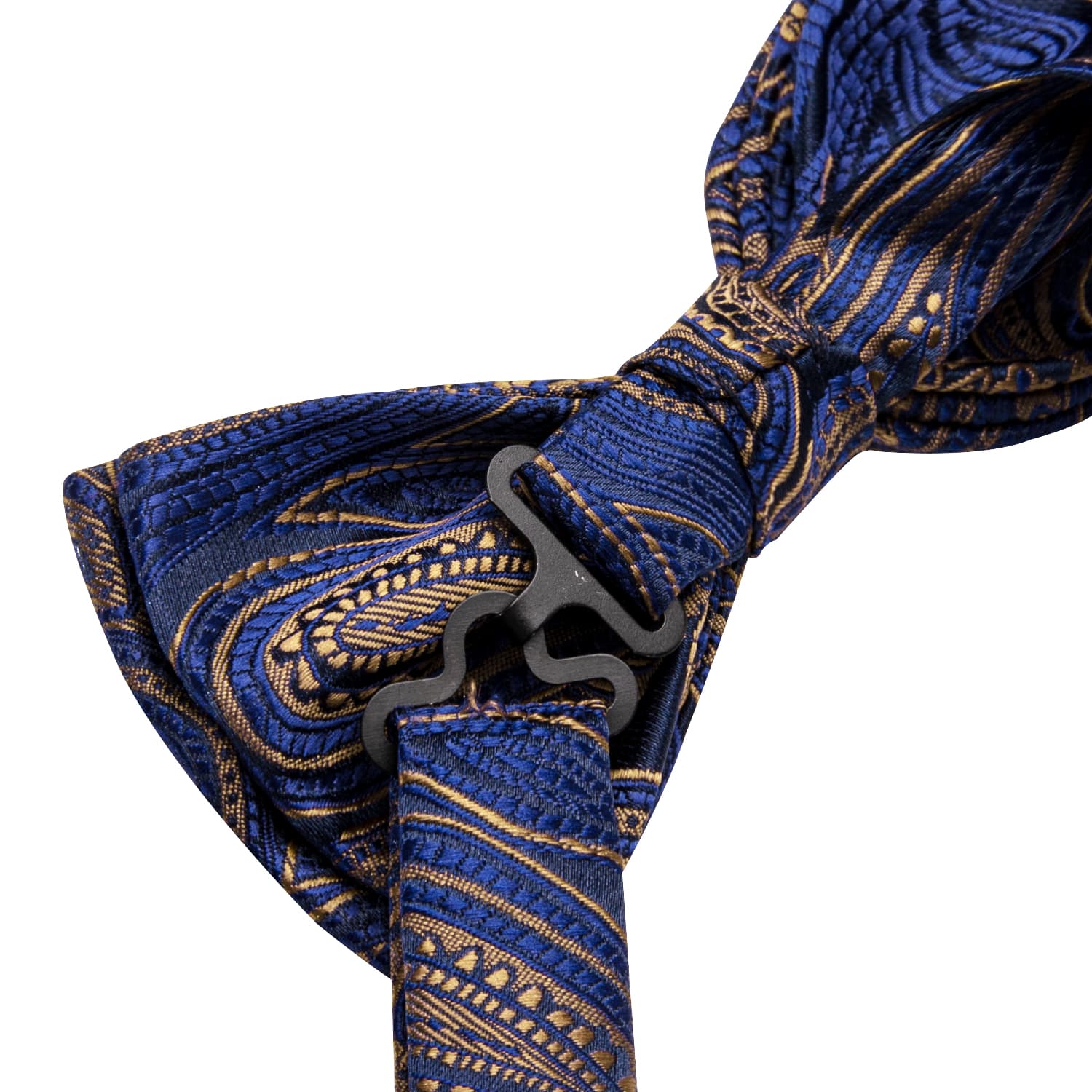 Blue Bowtie Brown Line Paisley Men's Tie Hanky Cufflinks Set