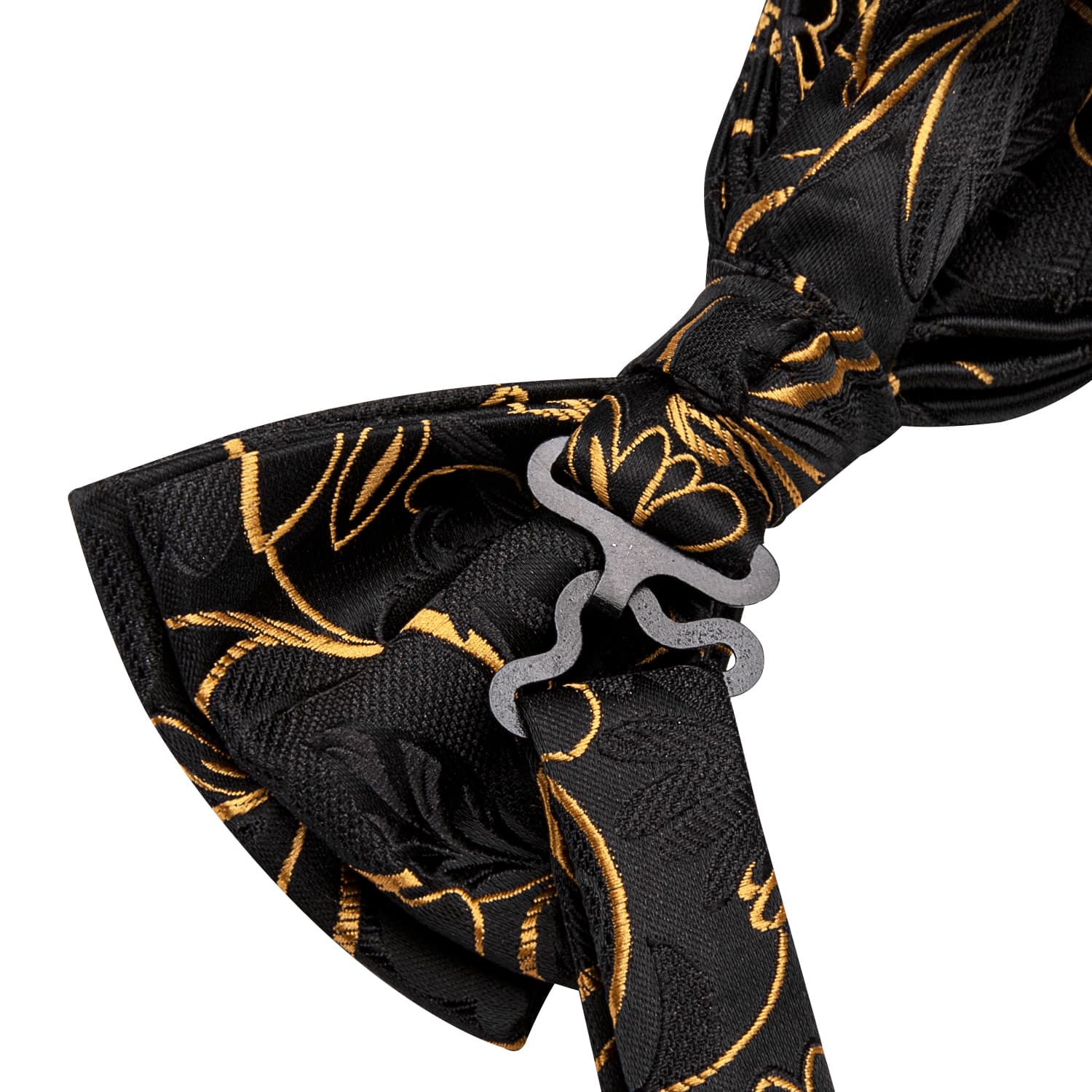  Black Gold Floral Bowtie Men's Silk Necktie Hanky Cufflinks Set