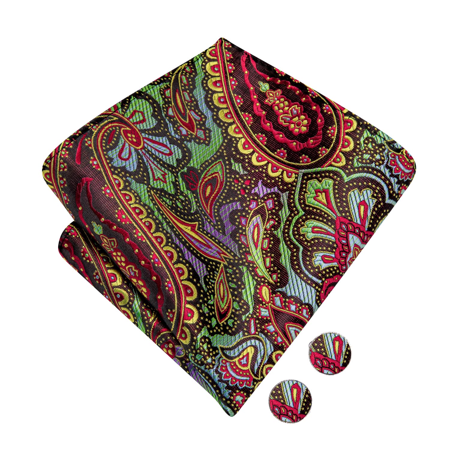  Rainbow Colorful Paisley Men's Silk Bow Tie Hanky Cufflinks Set