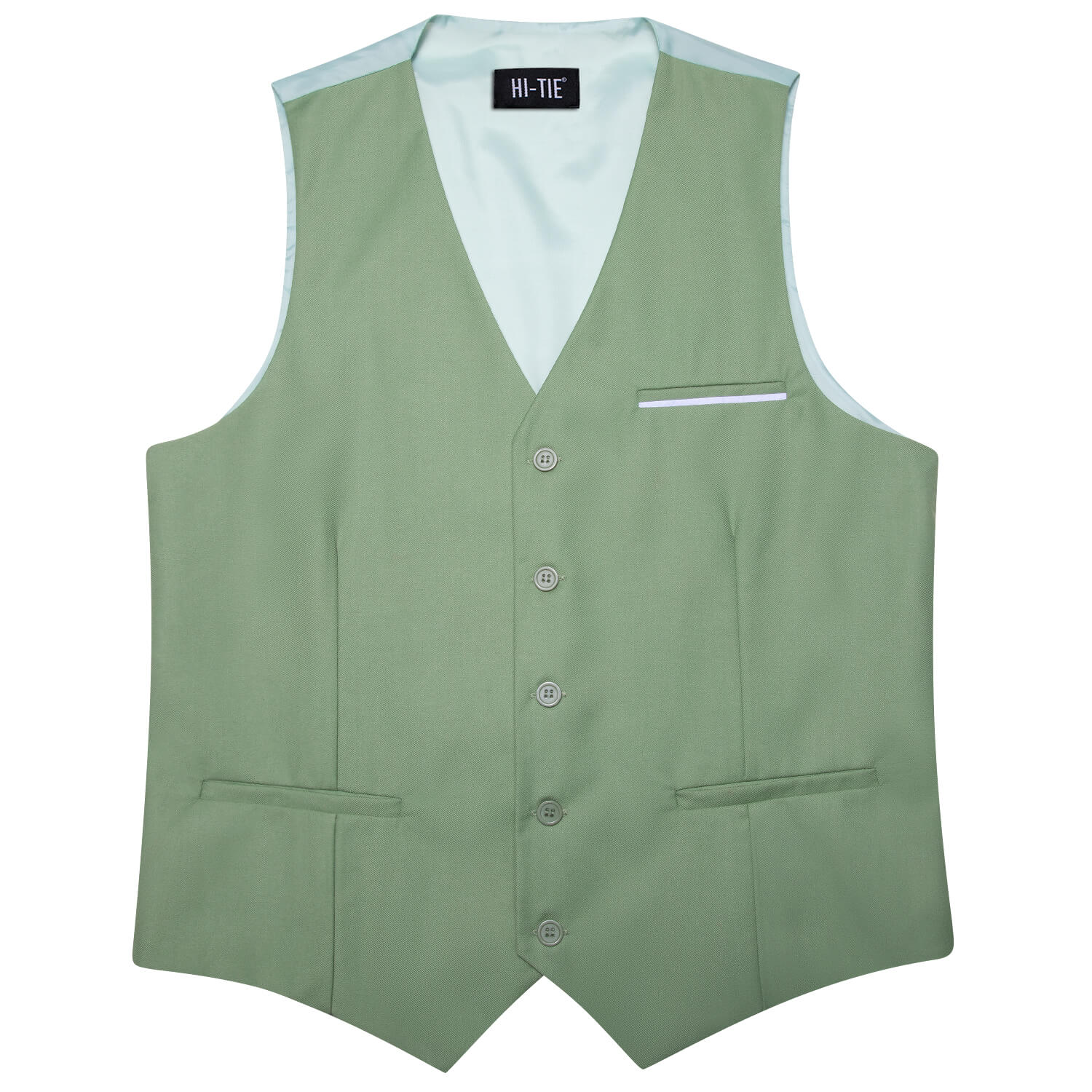 Hi-Tie Men's Work Vest Sage Green Solid Silk Vest Business Dress Suit