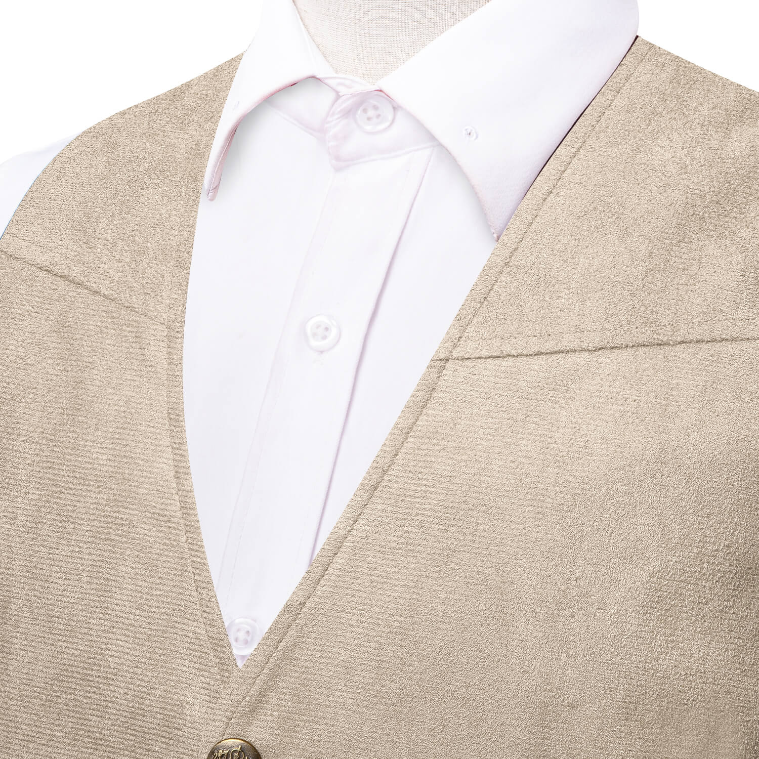 Hi-Tie Men's Vest Formal Light Camel Suede Solid Single Waistcoat