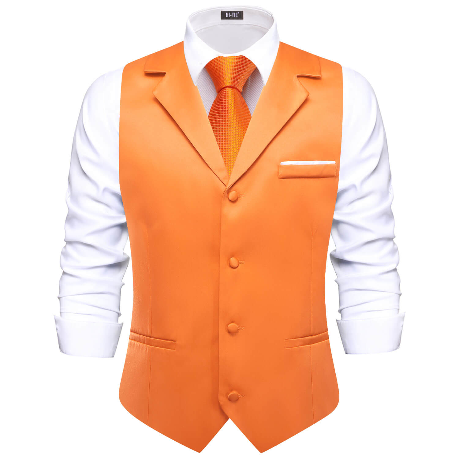 Hi-Tie Orange Waistcoat Solid Notch lapels Men's Vest