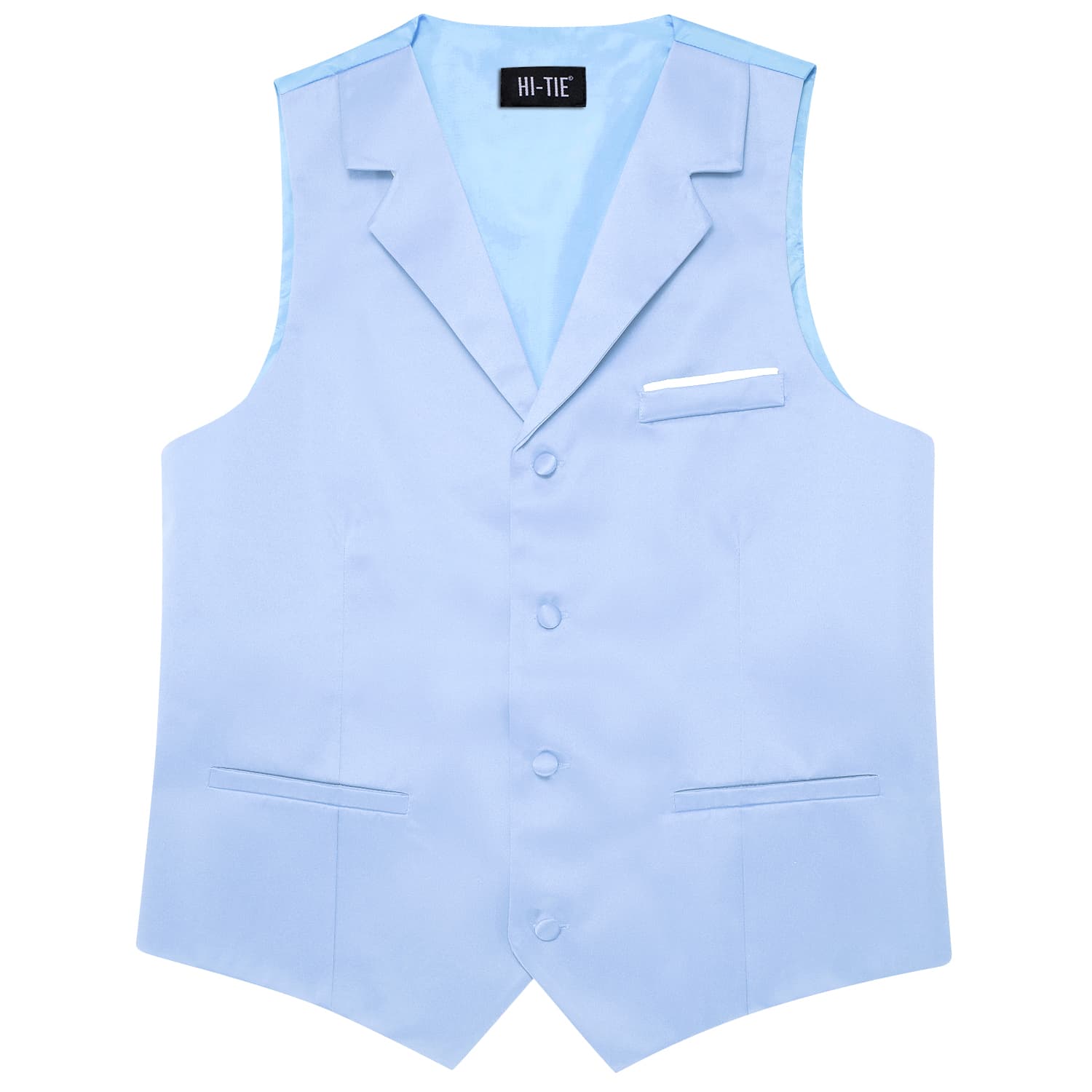 Hi-Tie Sky Blue Waistcoat Solid Notch lapels Men's Vest