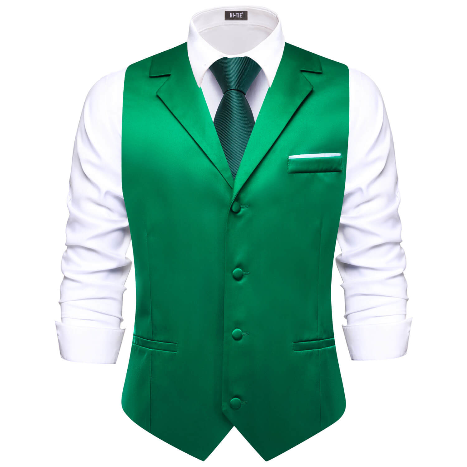 Emerald Green Waistcoat Solid Notch lapels Men's Vest