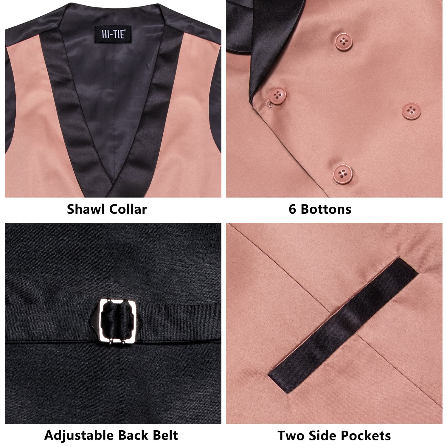 Rosy brown Double Breasted Waistcoat Black Shawl Lapel Vest