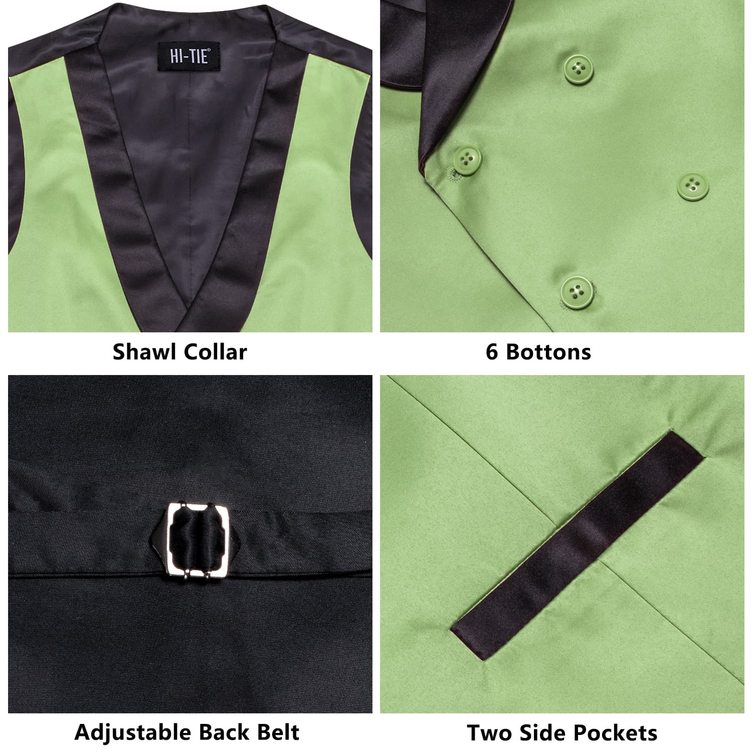 Pistachio Green Double Breasted Black Shawl Lapel Wedding Vest