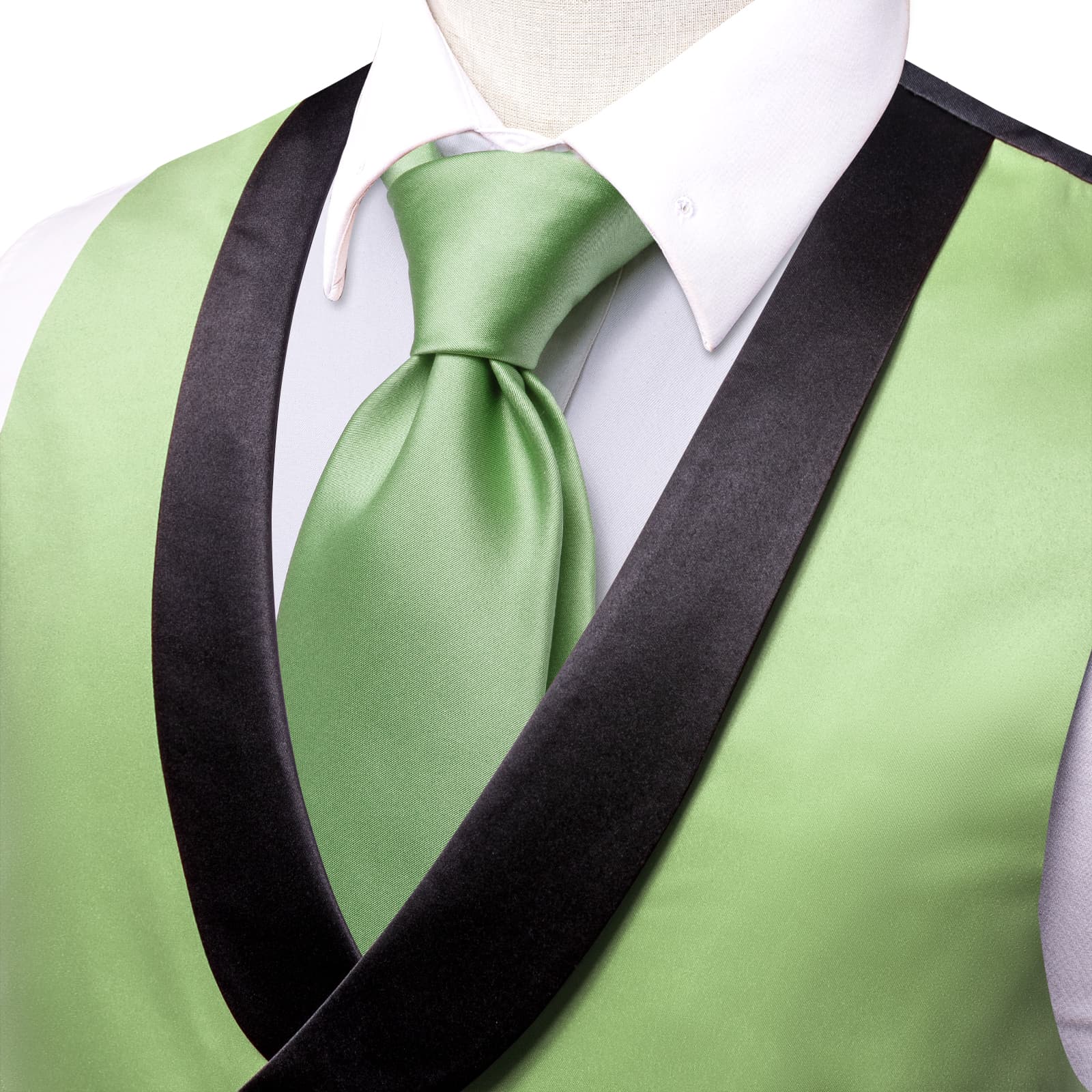 Pistachio Green Double Breasted Black Shawl Lapel Wedding Vest