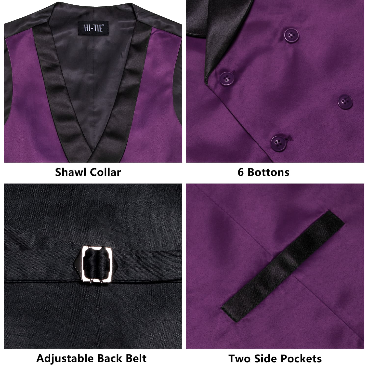 Palatinate Purple Double Breasted Black Shawl Lapel Waistcoat