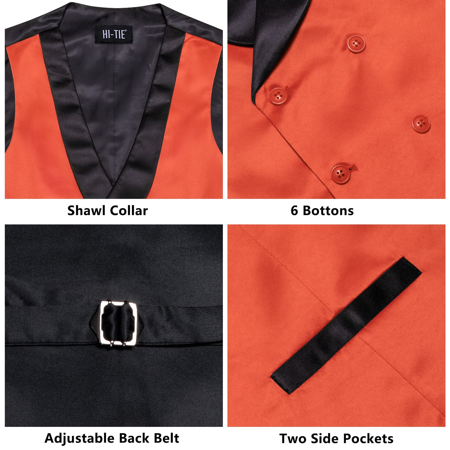 Men Vest Red Orange Double Breasted Black Shawl Lapel Waistcoat