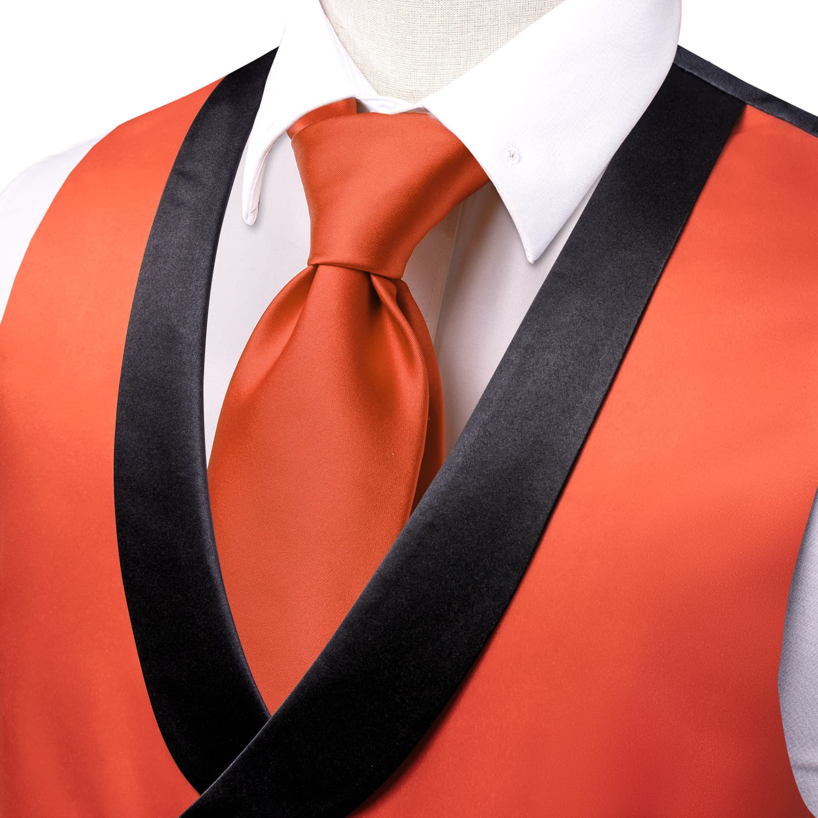 Men Vest Red Orange Double Breasted Black Shawl Lapel Waistcoat