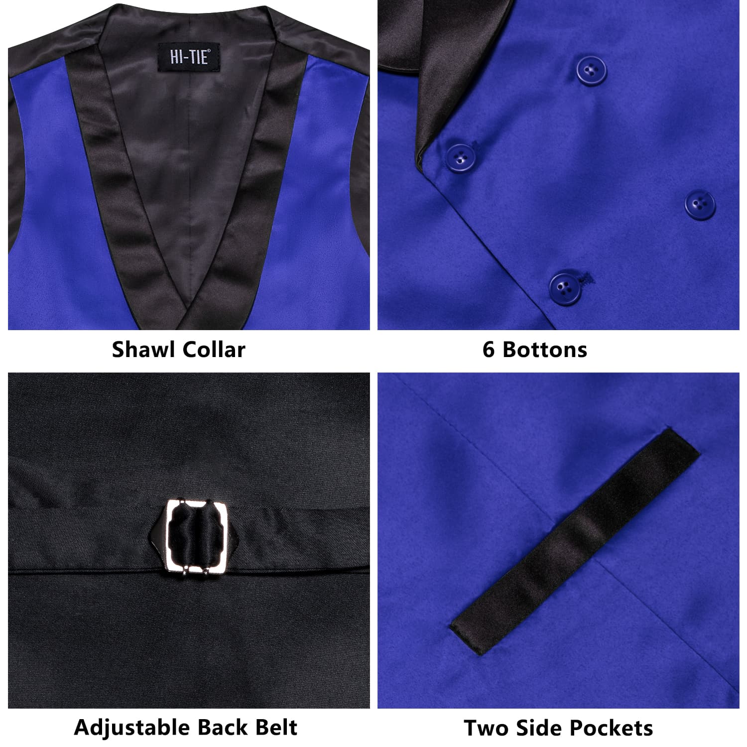 Men Vest Klein Blue Double Breasted Black Shawl Lapel Waistcoat