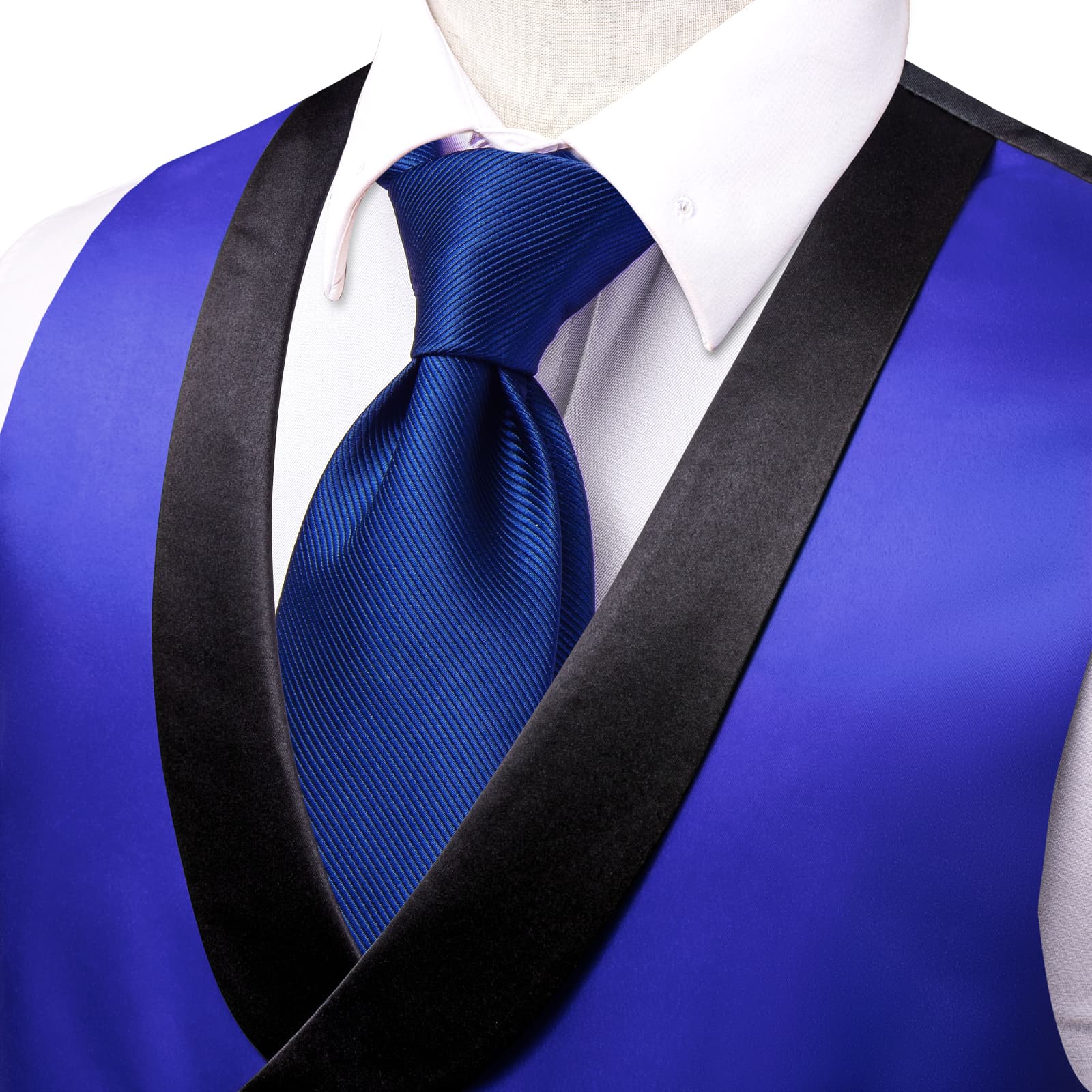 Men Vest Klein Blue Double Breasted Black Shawl Lapel Waistcoat