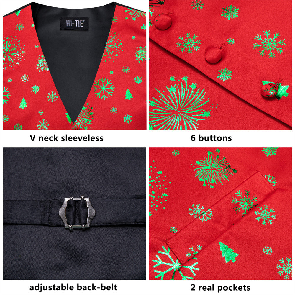 Hi-Tie Red Green Christmas Elements Vest Necktie Bowtie Set