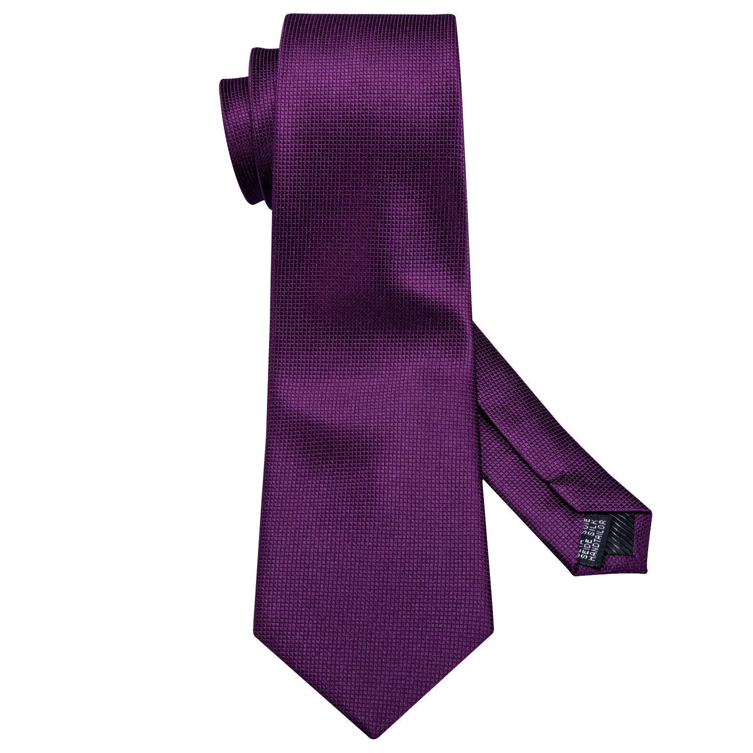 Dark Purple Mens Necktie Solid Tie Pocket Square Cufflinks Set