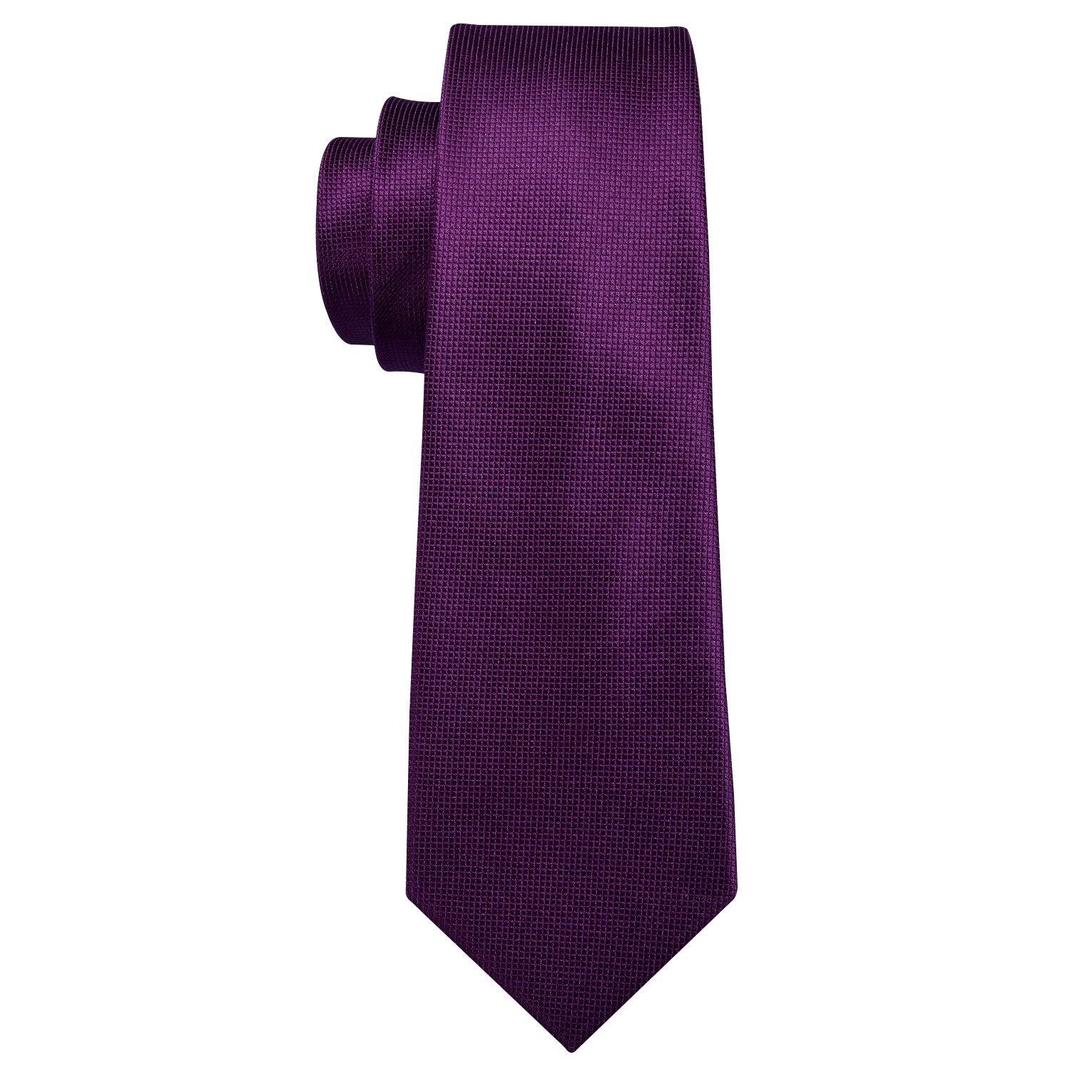 Dark Purple Mens Necktie Solid Tie Pocket Square Cufflinks Set