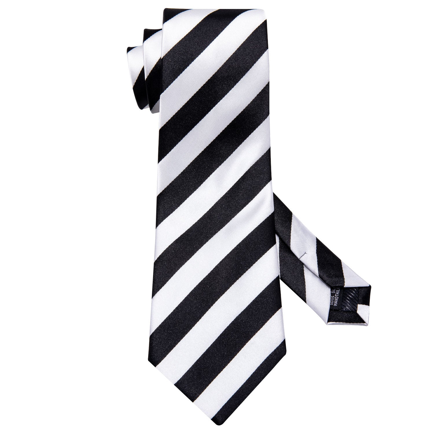 Black White Striped Men's Necktie Pocket Square Cufflinks Set