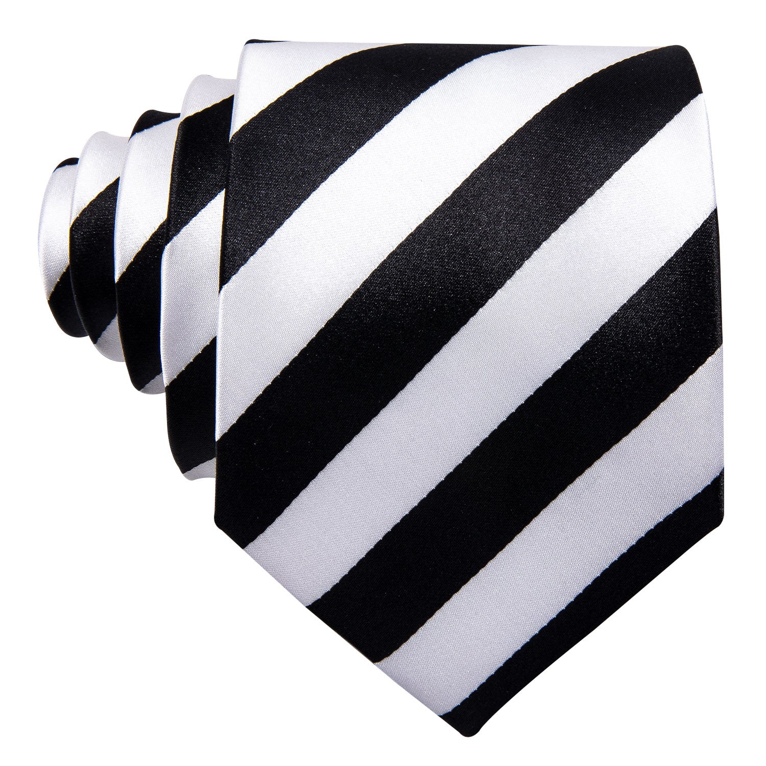 Black White Striped Men's Necktie Pocket Square Cufflinks Set