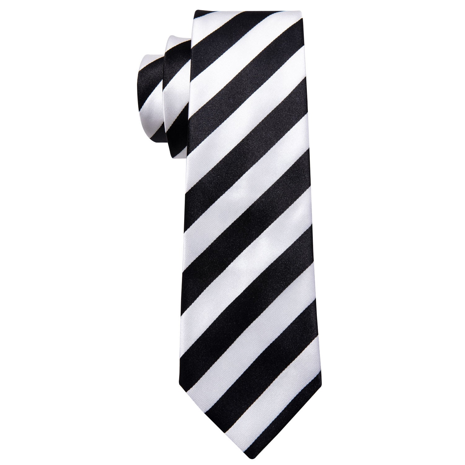 Black White Striped Men's Necktie Pocket Square Cufflinks Set