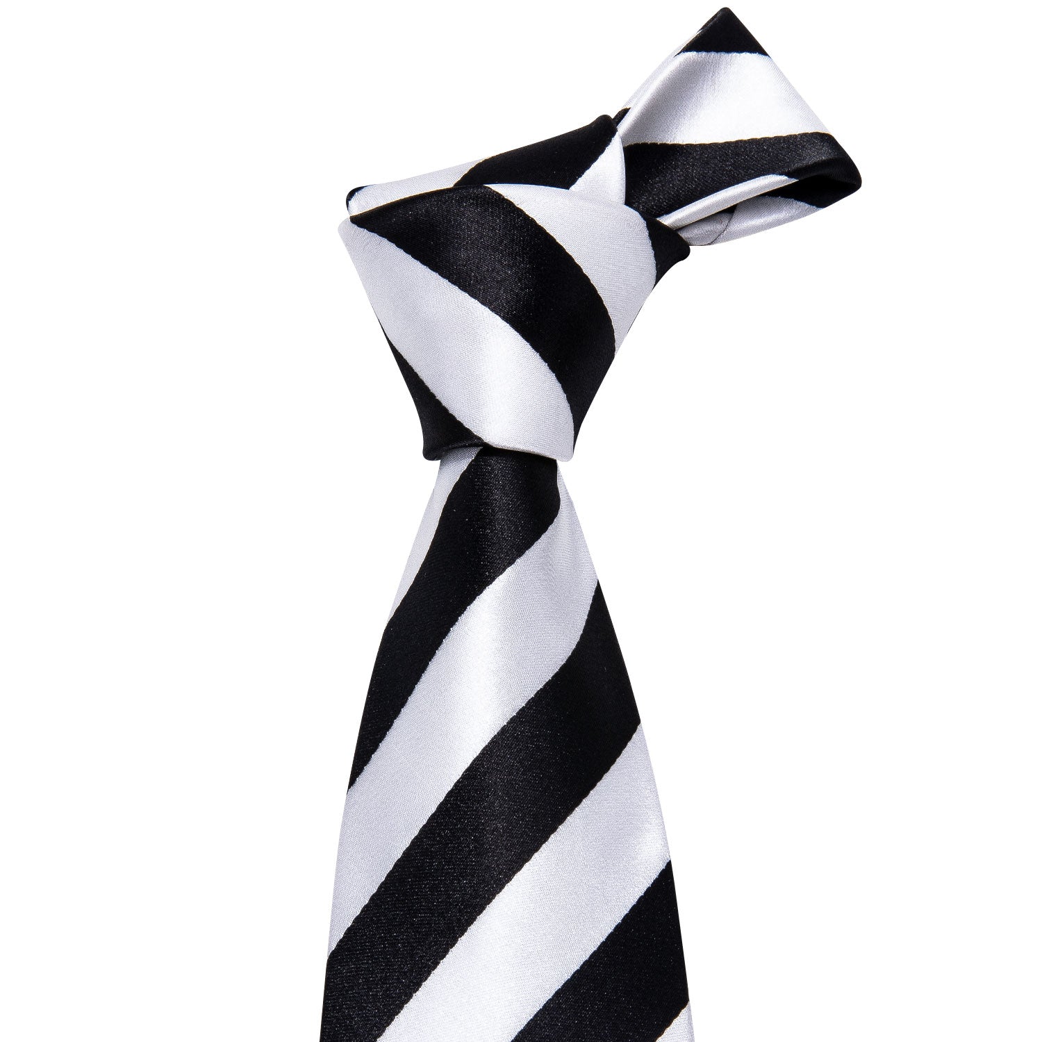 Black White Striped Men's Necktie Pocket Square Cufflinks Set