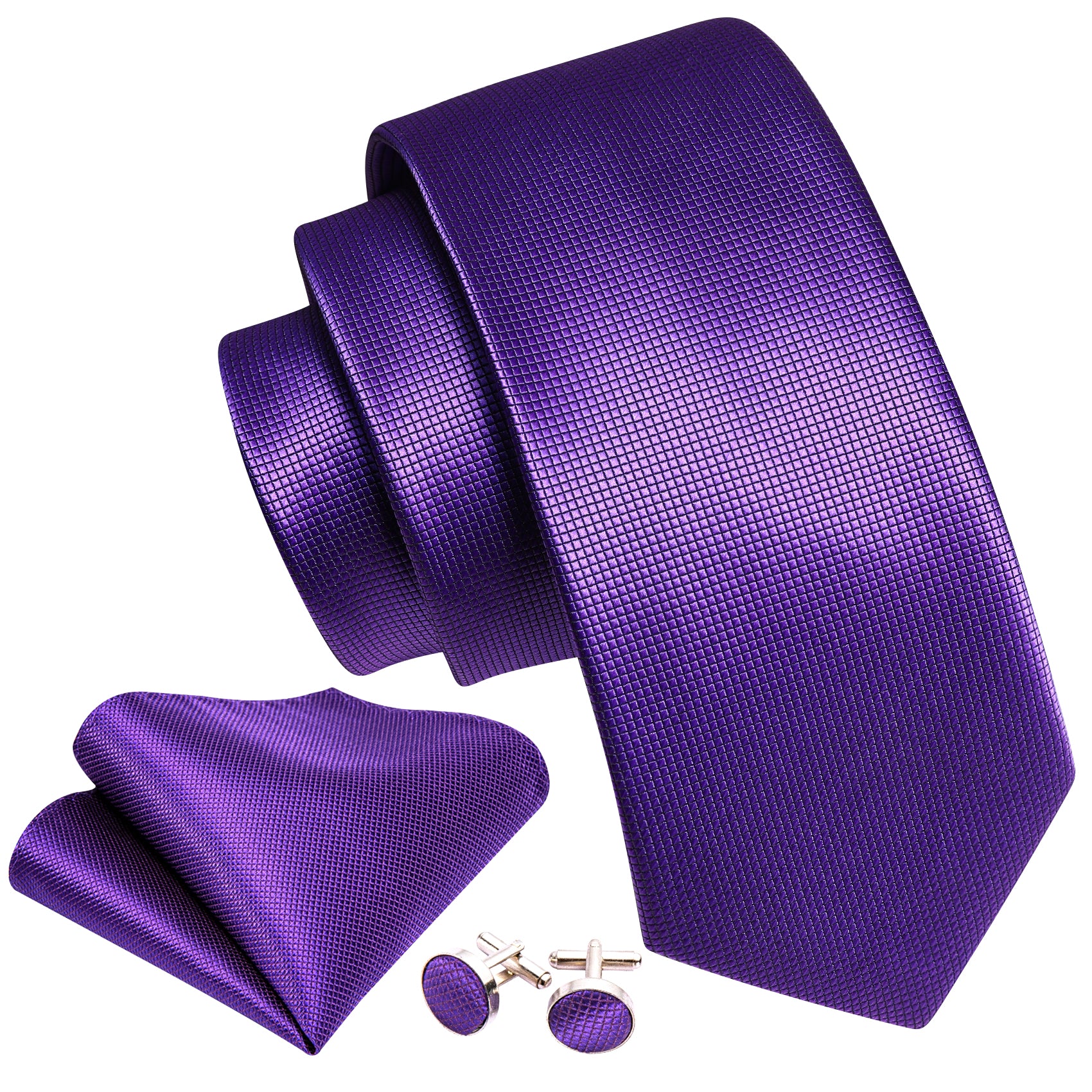  Plum Purple Necktie Men's Solid Tie Handkerchief Cufflinks Set