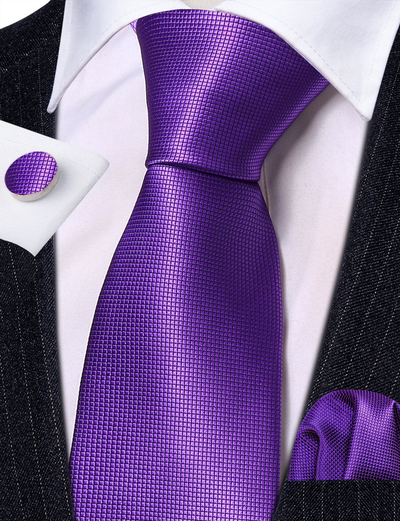  Plum Purple Necktie Men's Solid Tie Handkerchief Cufflinks Set