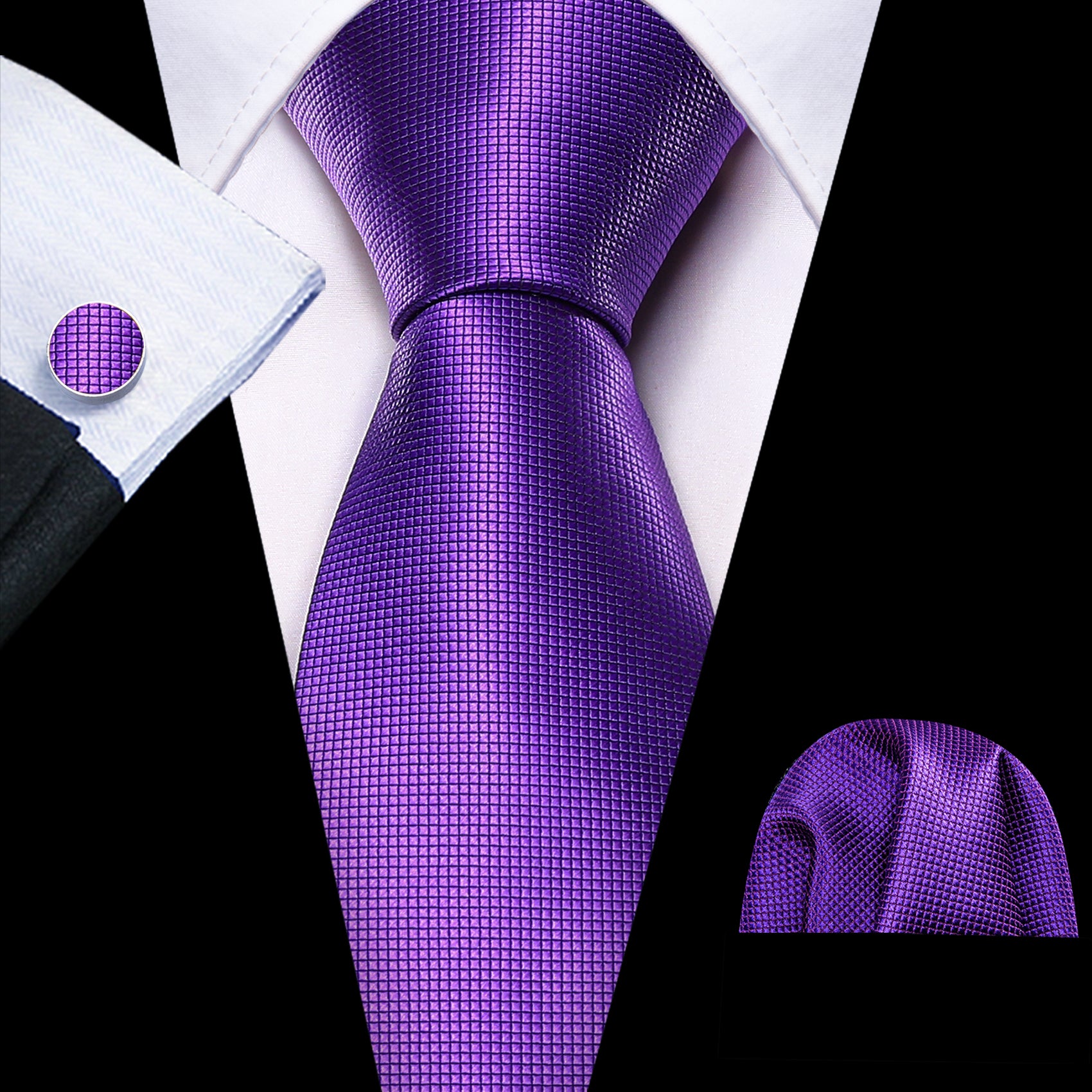  Plum Purple Necktie Men's Solid Tie Handkerchief Cufflinks Set