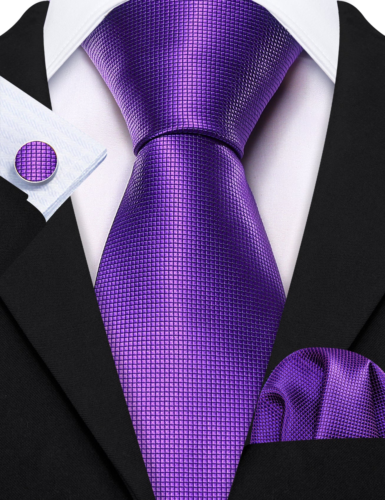  Plum Purple Necktie Men's Solid Tie Handkerchief Cufflinks Set