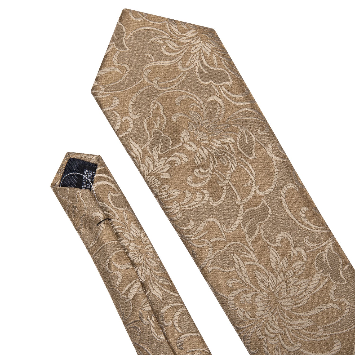  Champagne Gold Floral Men's Necktie Pocket Square Cufflinks Set