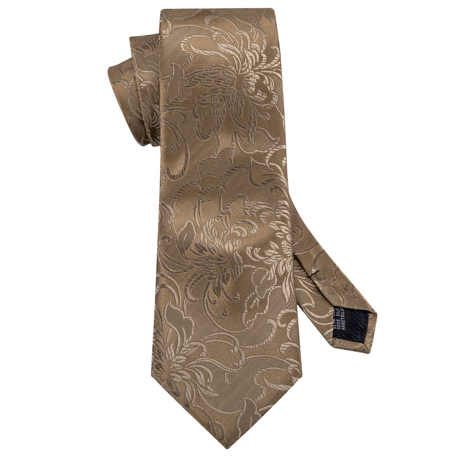  Champagne Gold Floral Men's Necktie Pocket Square Cufflinks Set