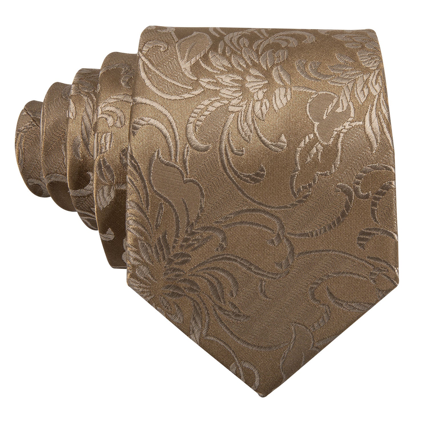  Champagne Gold Floral Men's Necktie Pocket Square Cufflinks Set