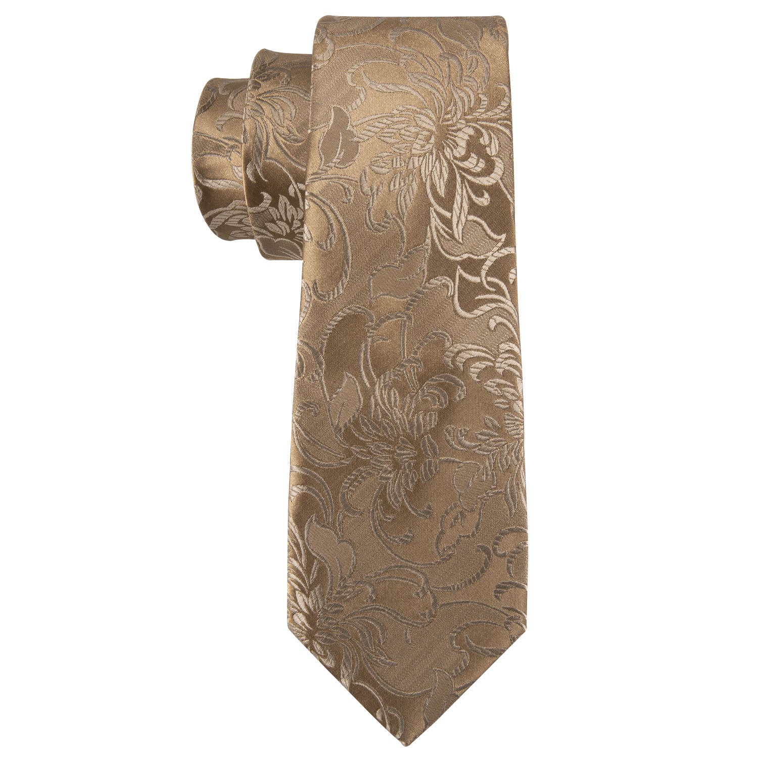  Champagne Gold Floral Men's Necktie Pocket Square Cufflinks Set