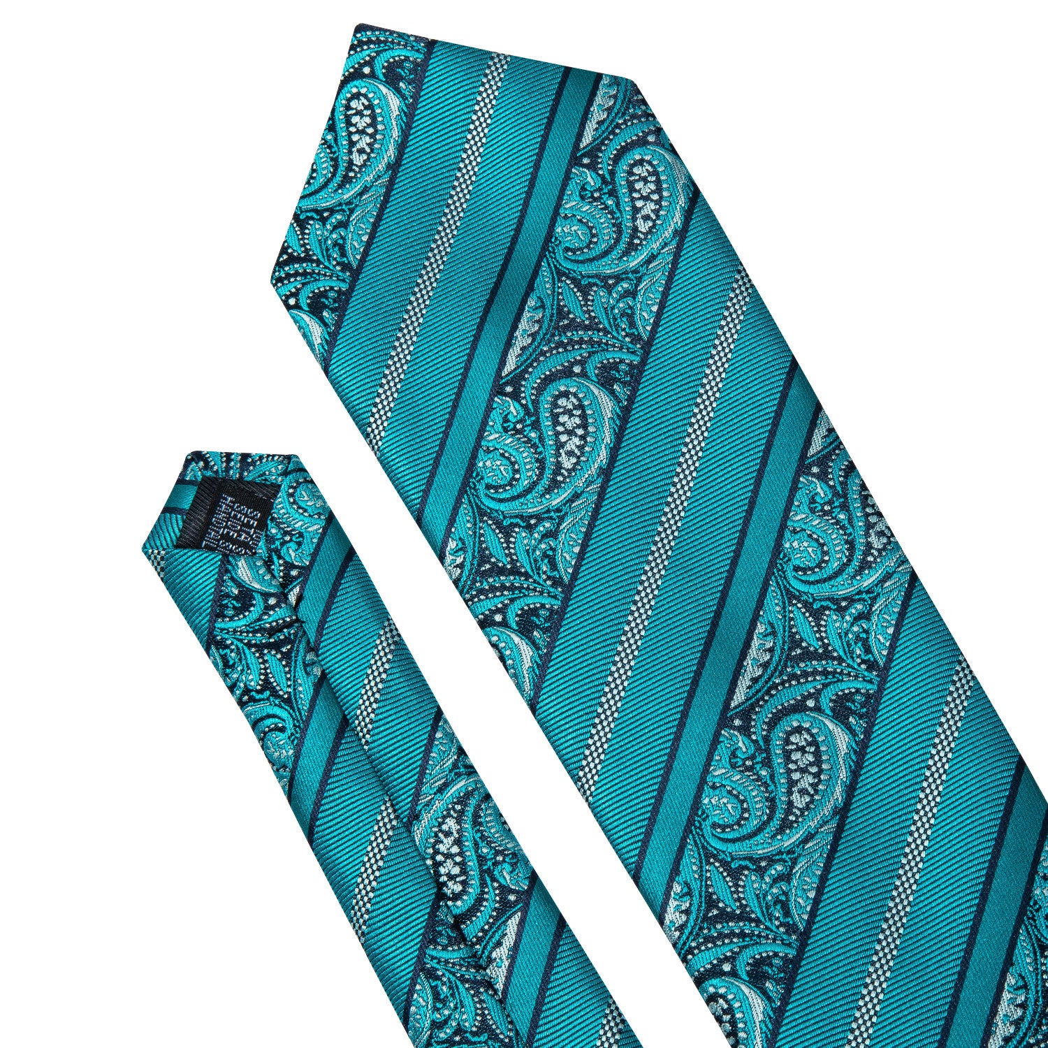 Cyan Blue Paisley Silk Men's Tie Pocket Square Cufflinks Set